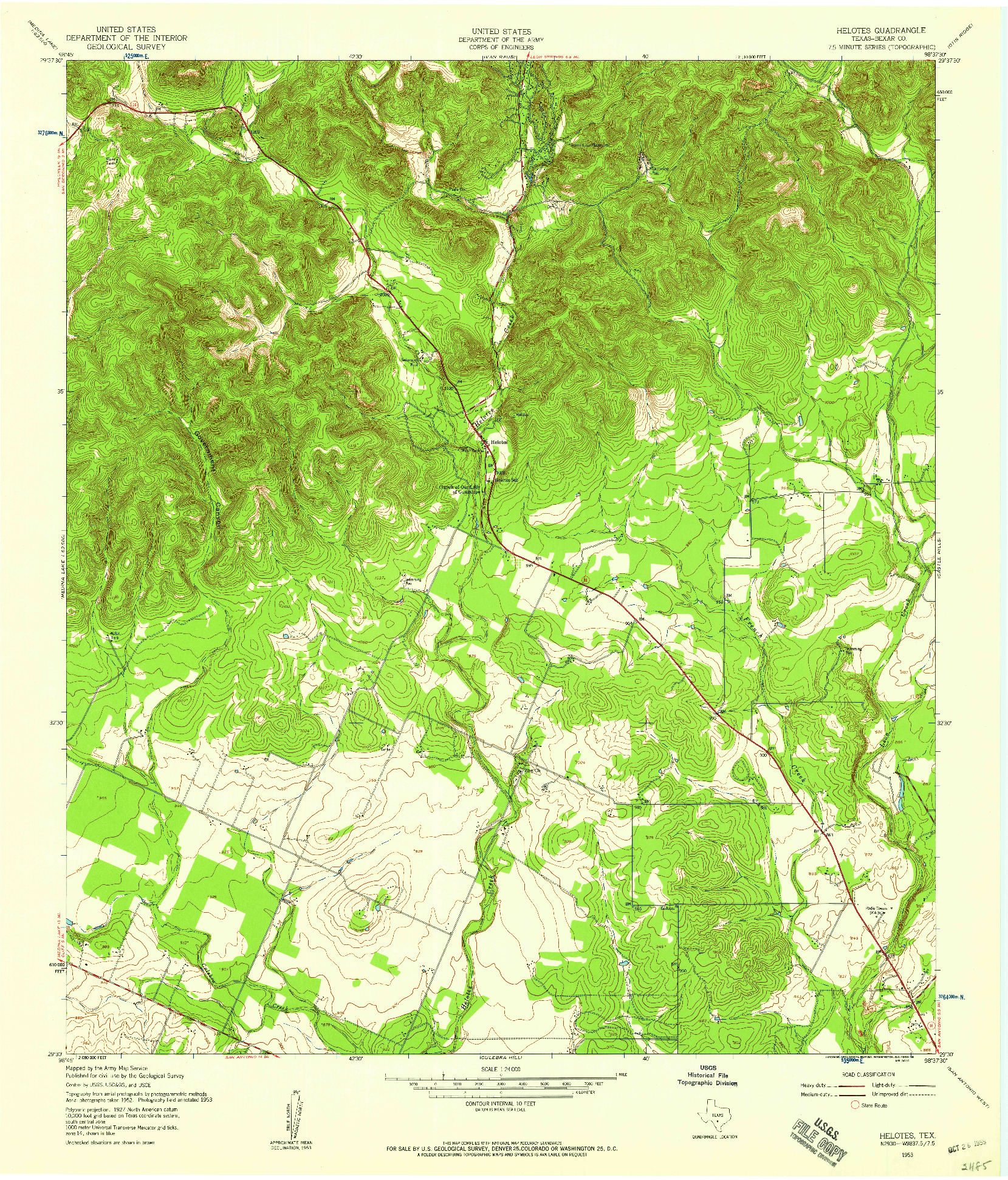 USGS 1:24000-SCALE QUADRANGLE FOR HELOTES, TX 1953