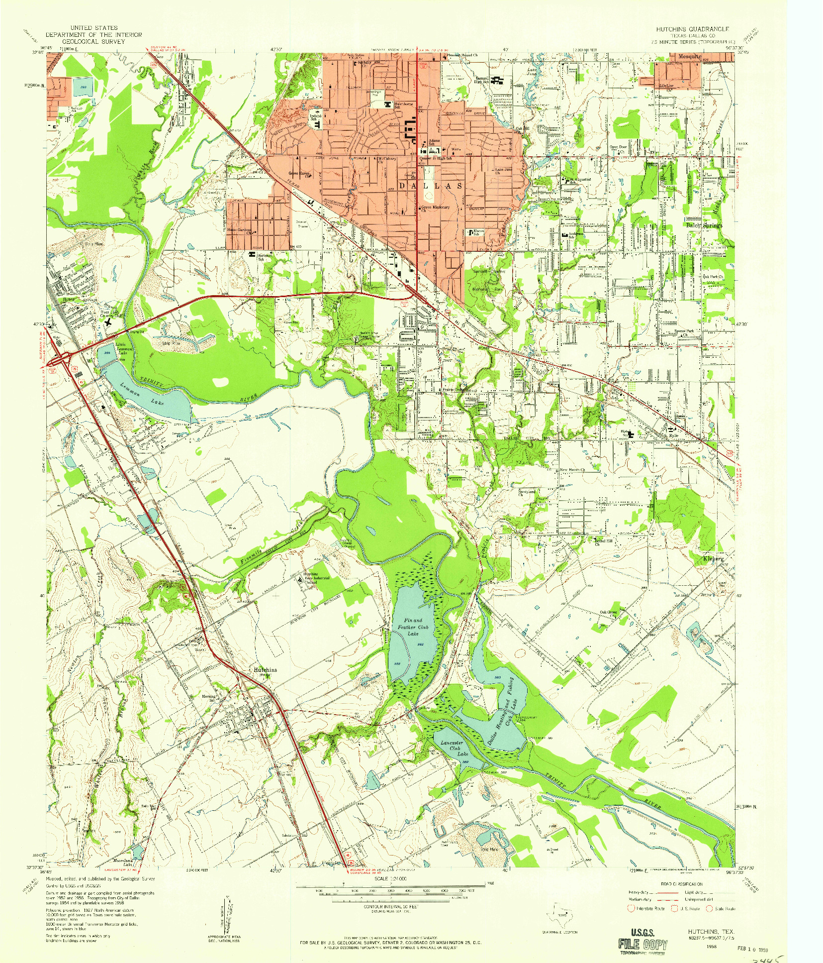 USGS 1:24000-SCALE QUADRANGLE FOR HUTCHINS, TX 1958