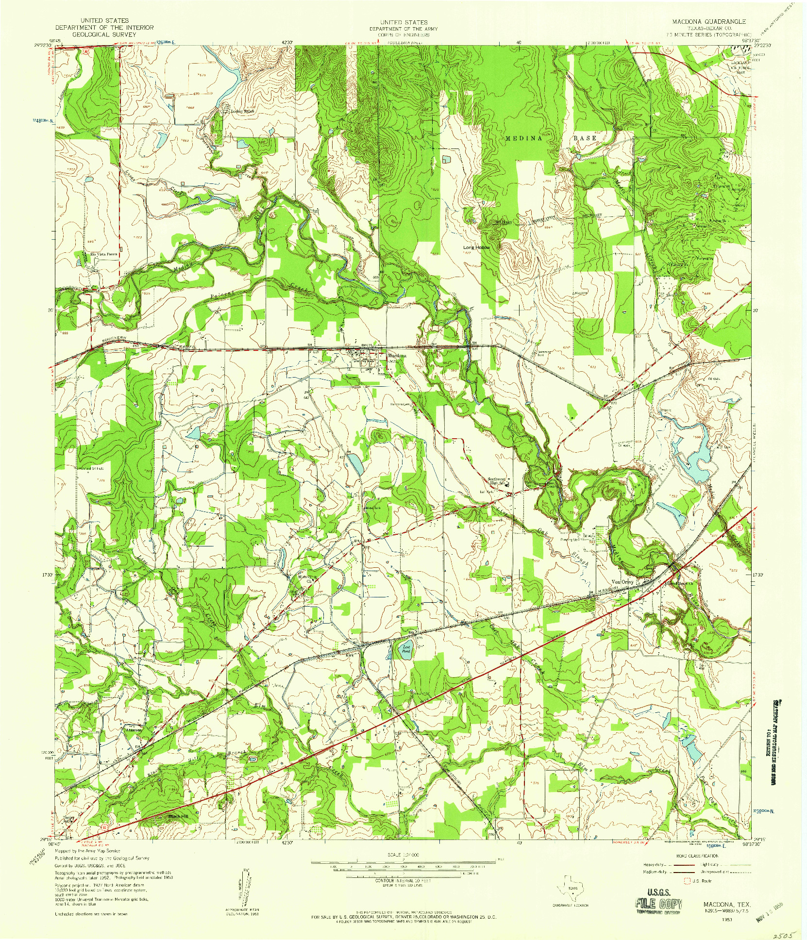 USGS 1:24000-SCALE QUADRANGLE FOR MACDONA, TX 1953
