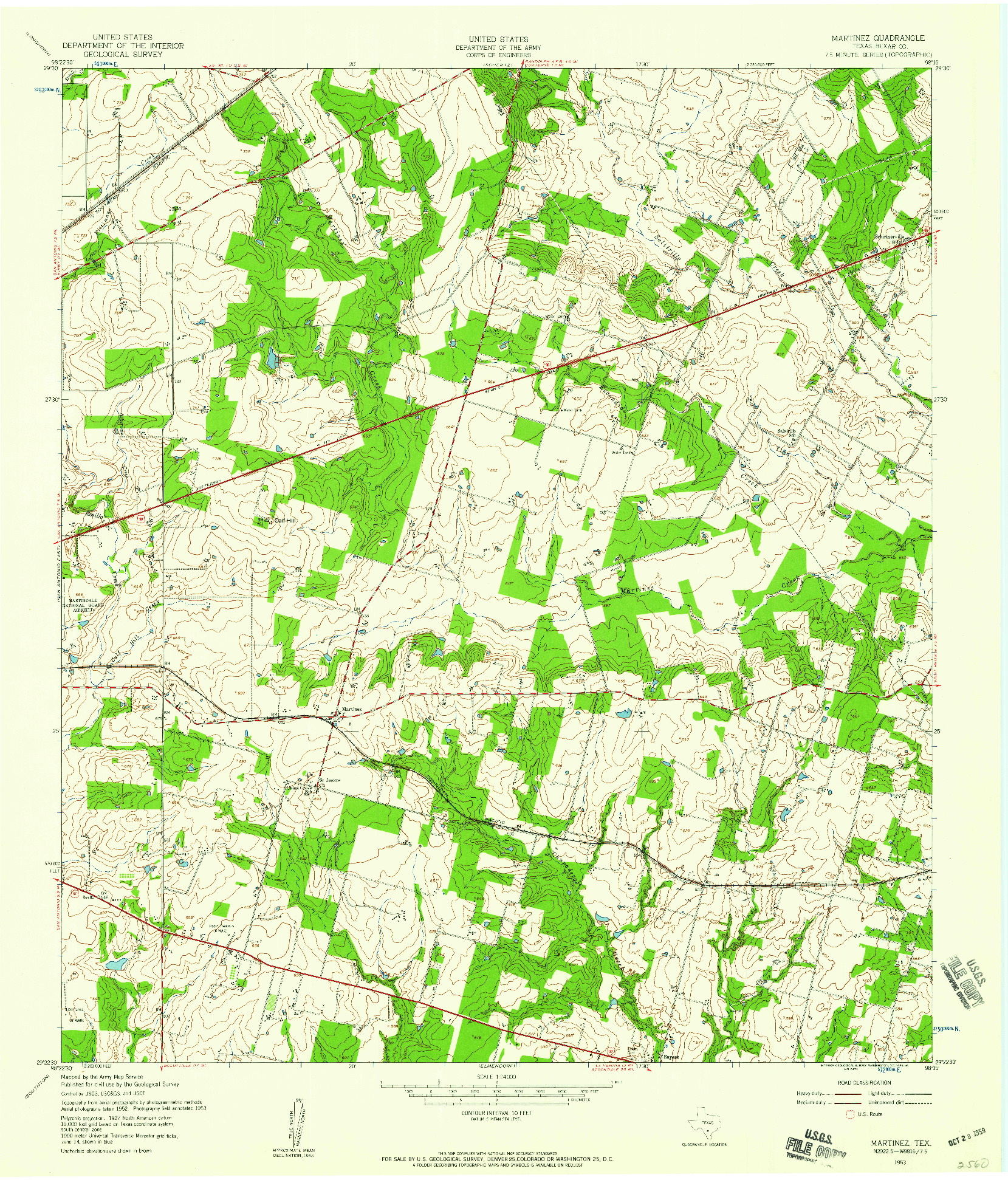 USGS 1:24000-SCALE QUADRANGLE FOR MARTINEZ, TX 1953