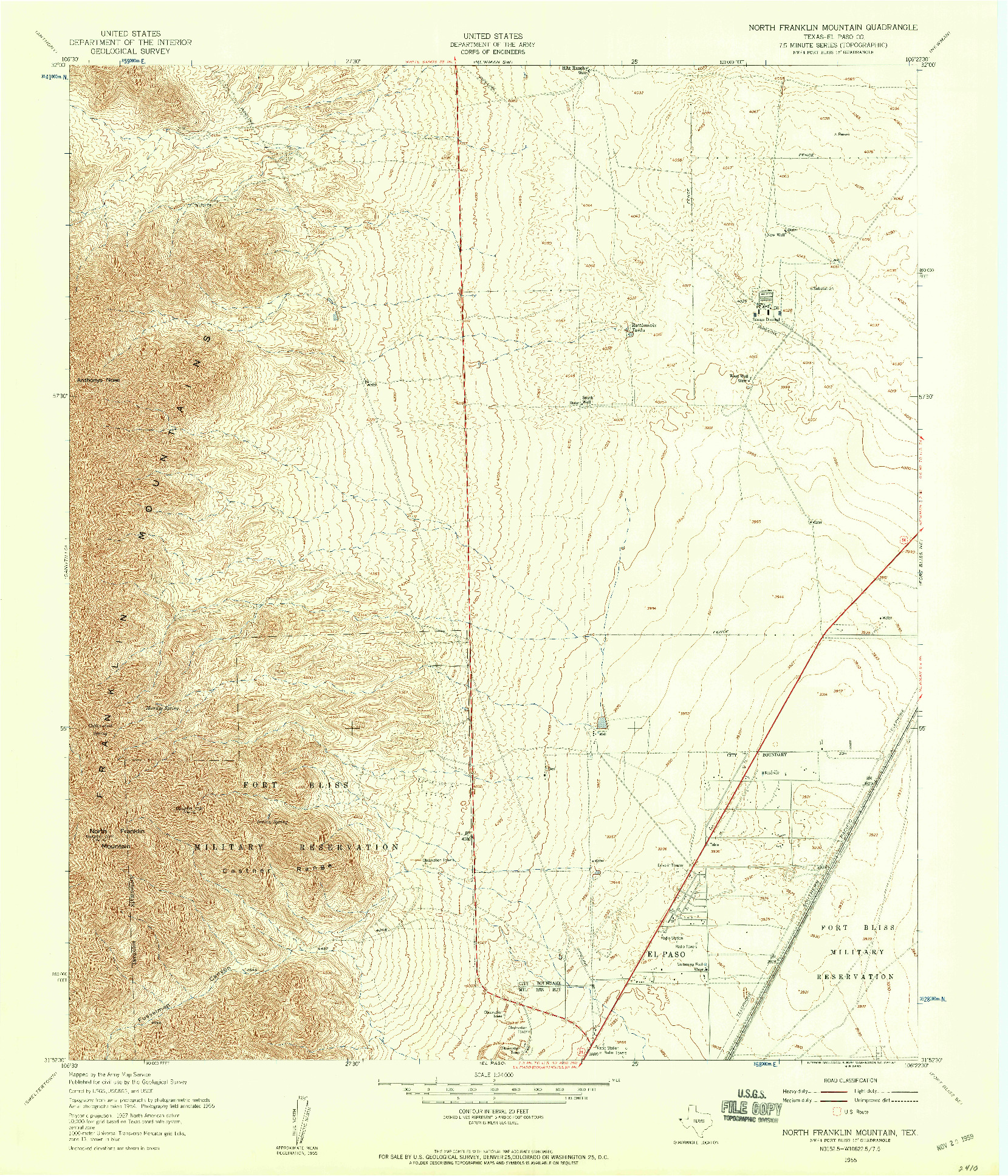 USGS 1:24000-SCALE QUADRANGLE FOR NORTH FRANKLIN MOUNTAIN, TX 1955