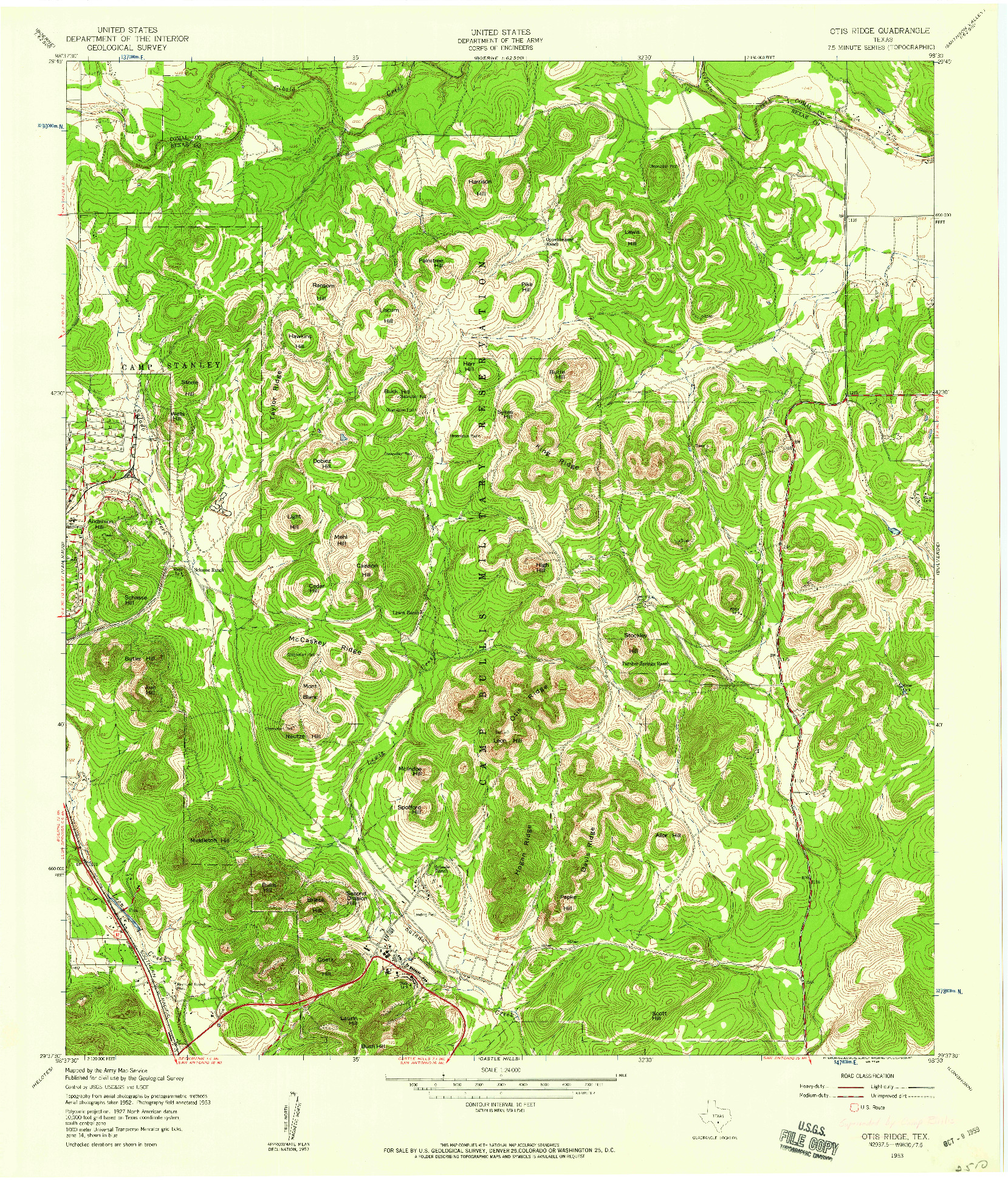 USGS 1:24000-SCALE QUADRANGLE FOR OTIS RIDGE, TX 1953