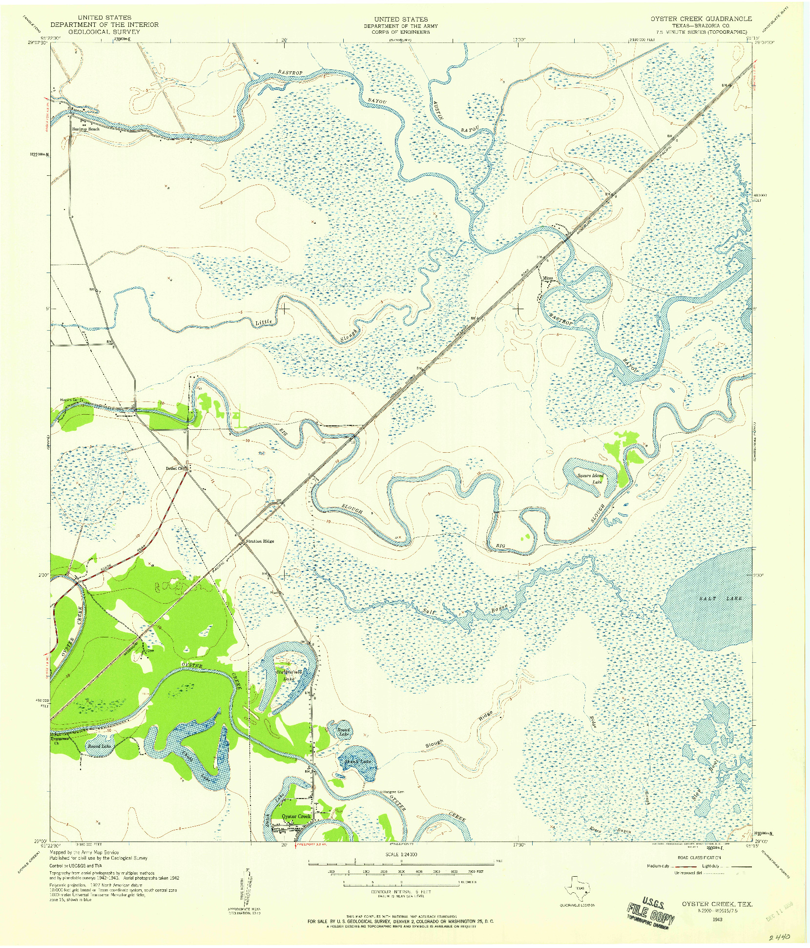 USGS 1:24000-SCALE QUADRANGLE FOR OYSTER CREEK, TX 1943