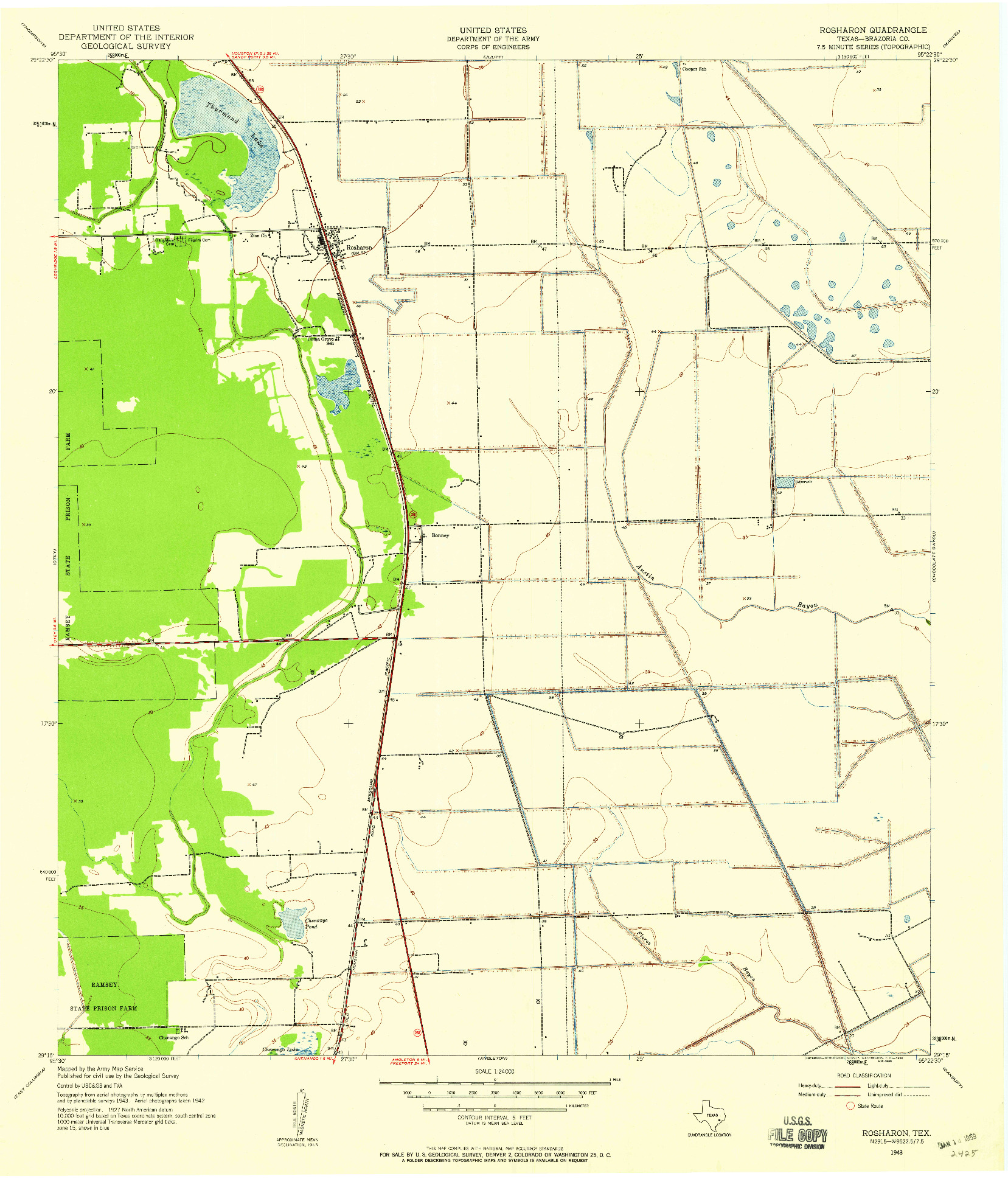 USGS 1:24000-SCALE QUADRANGLE FOR ROSHARON, TX 1943