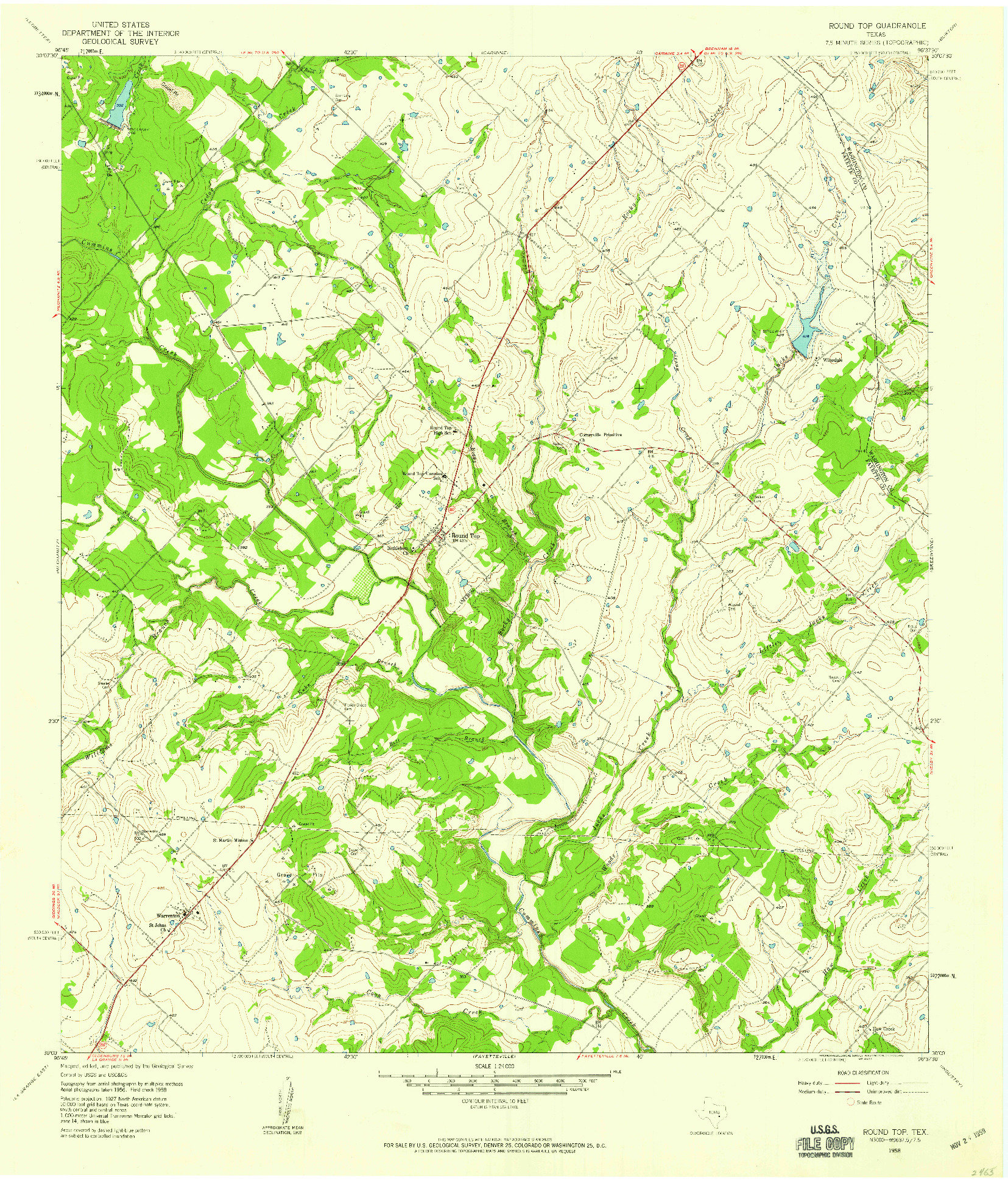 USGS 1:24000-SCALE QUADRANGLE FOR ROUND TOP, TX 1958