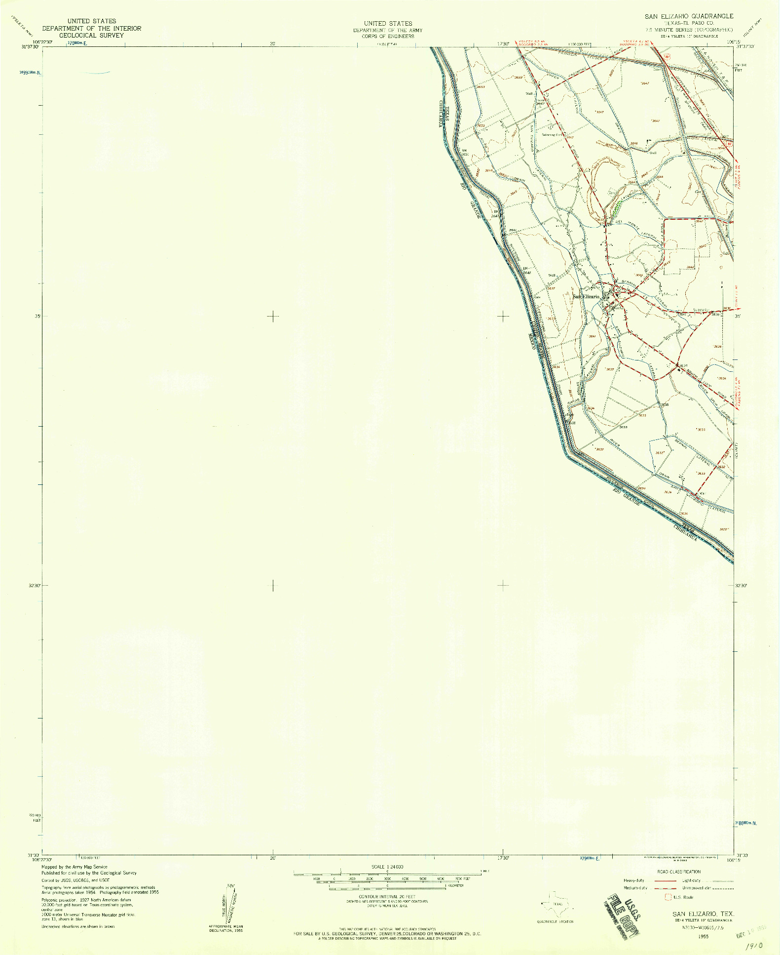 USGS 1:24000-SCALE QUADRANGLE FOR SAN ELIZARIO, TX 1955