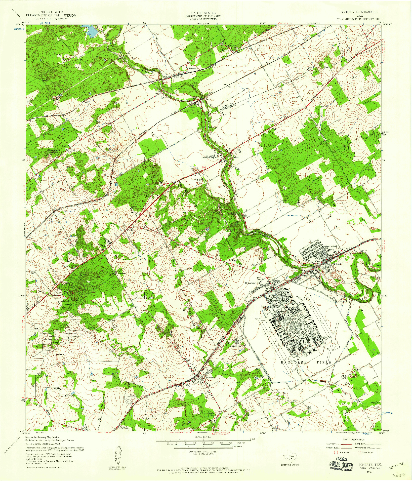 USGS 1:24000-SCALE QUADRANGLE FOR SCHERTZ, TX 1953