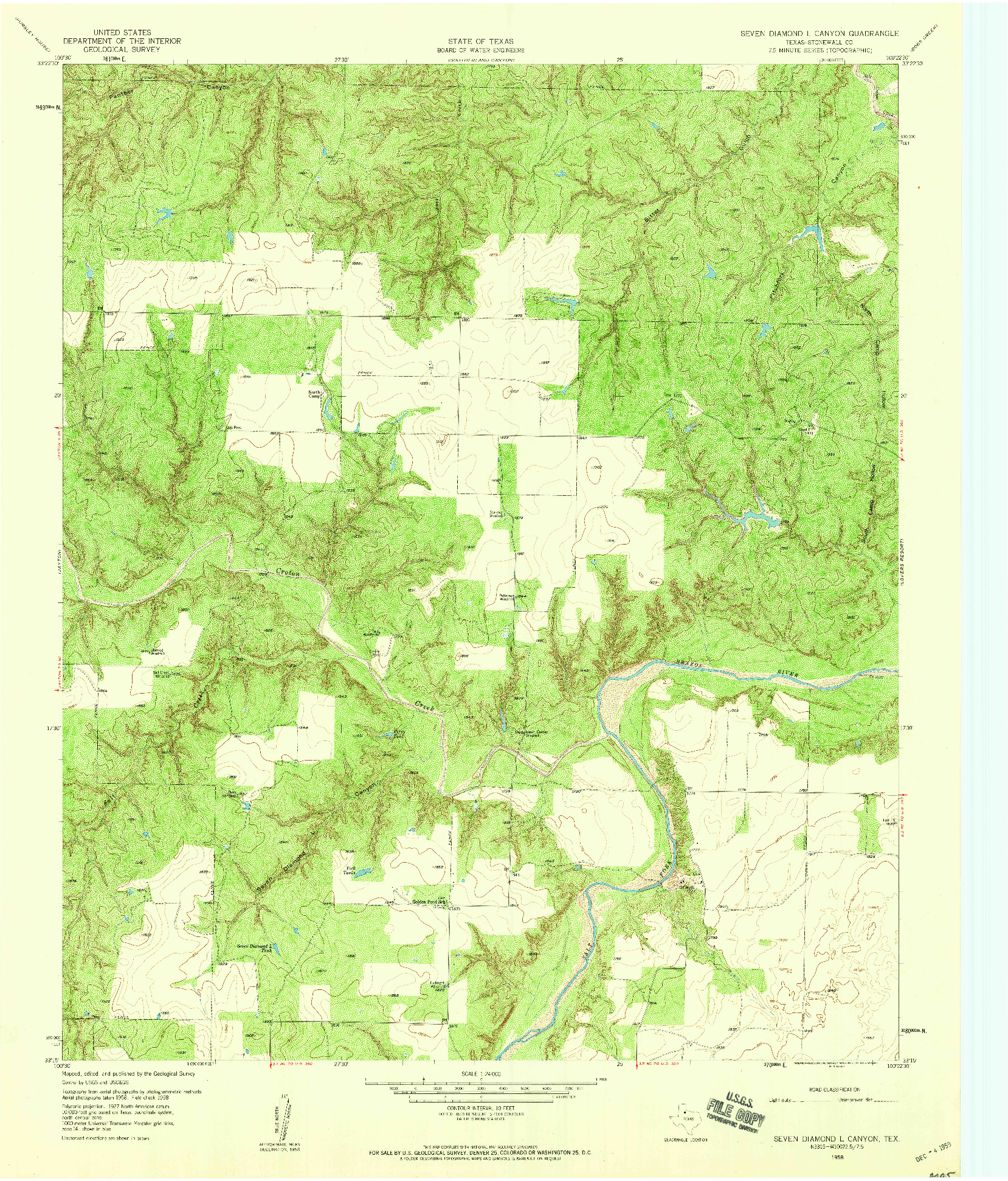 USGS 1:24000-SCALE QUADRANGLE FOR SEVEN DIAMOND L CANYON, TX 1958