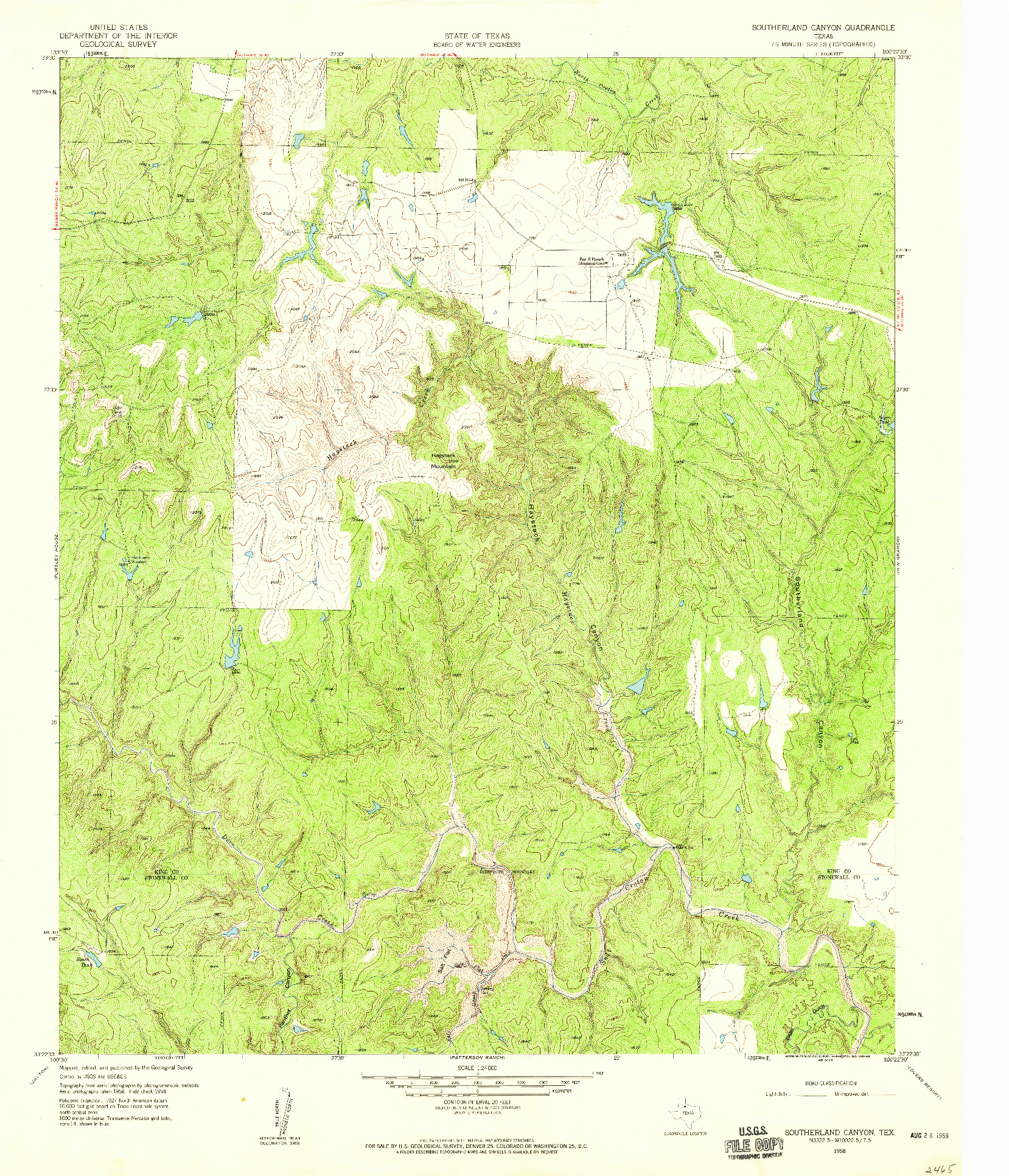 USGS 1:24000-SCALE QUADRANGLE FOR SOUTHERLAND CANYON, TX 1958