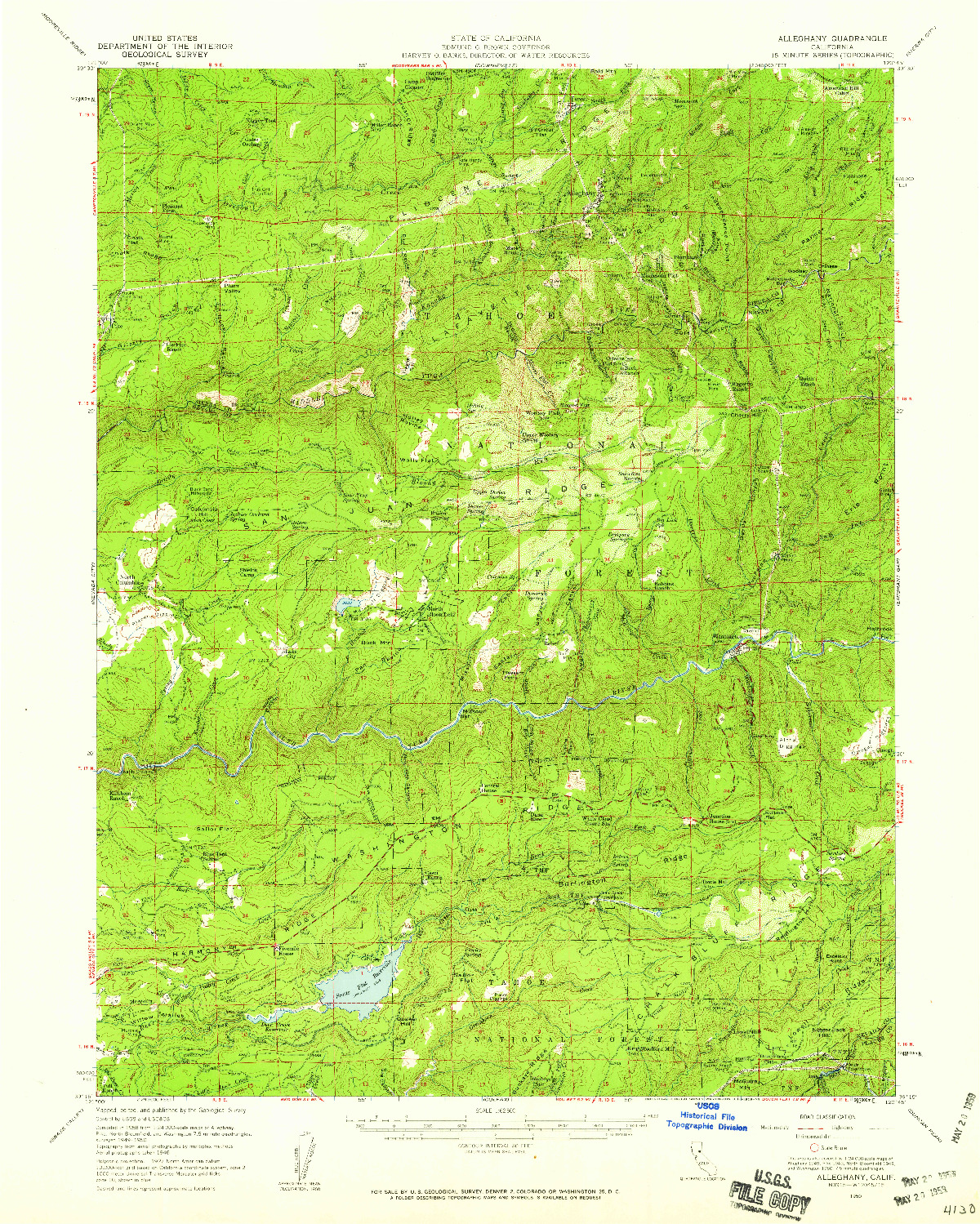 USGS 1:62500-SCALE QUADRANGLE FOR ALLEGHANY, CA 1950