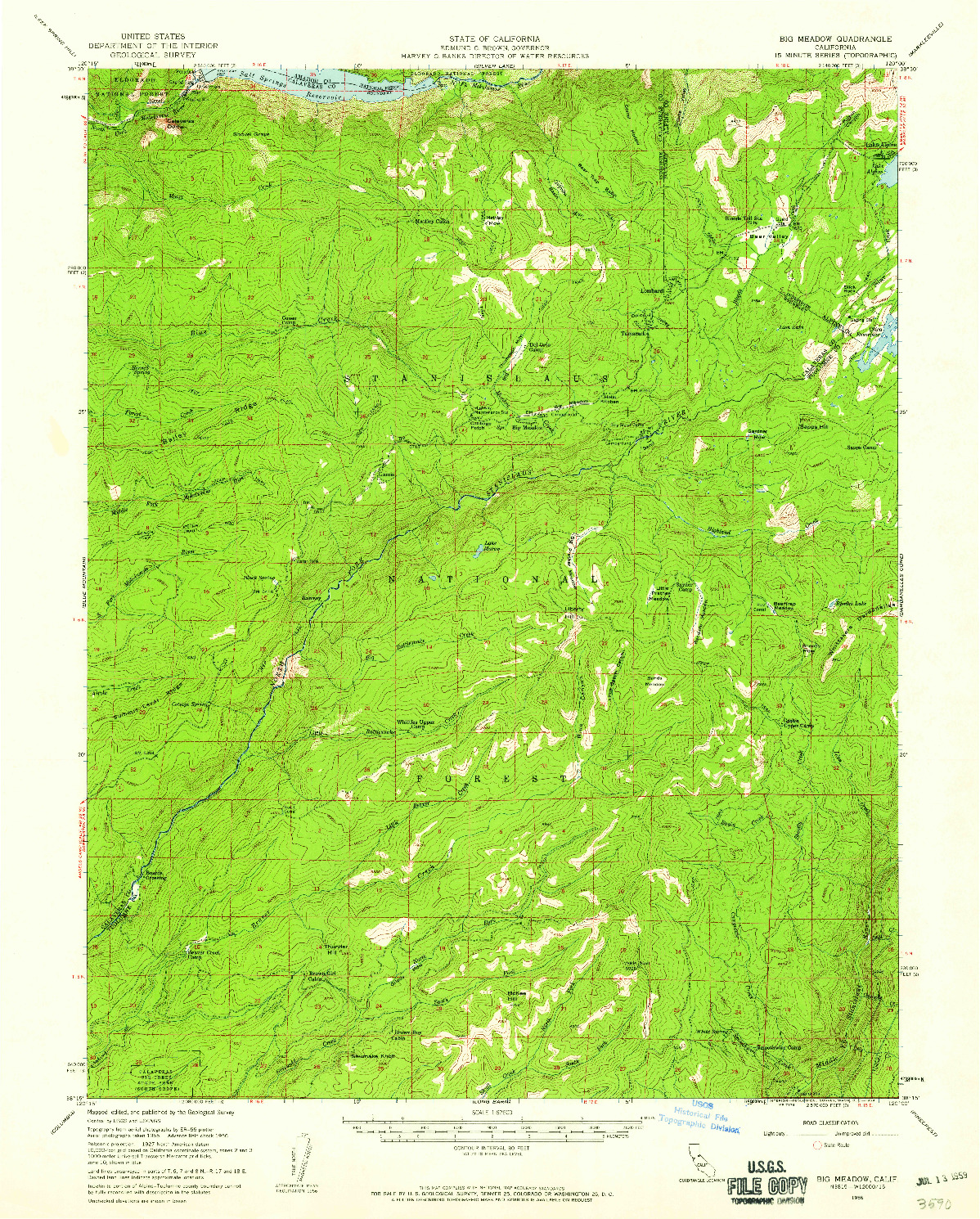 USGS 1:62500-SCALE QUADRANGLE FOR BIG MEADOW, CA 1956