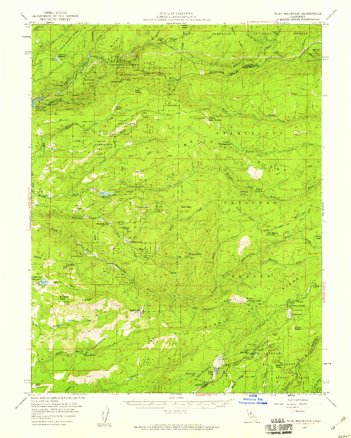 USGS 1:62500-SCALE QUADRANGLE FOR BLUE MOUNTAIN, CA 1956