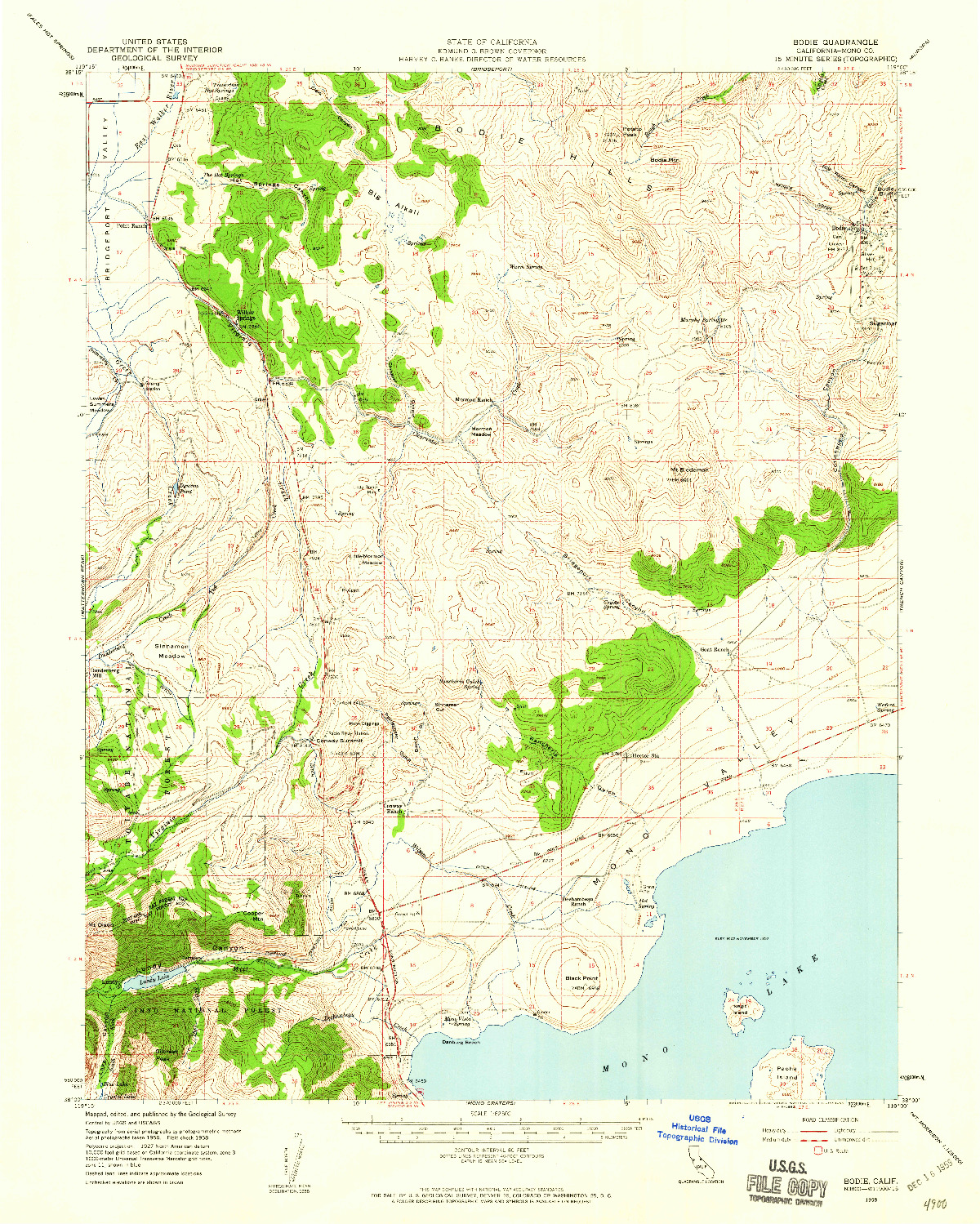 USGS 1:62500-SCALE QUADRANGLE FOR BODIE, CA 1958