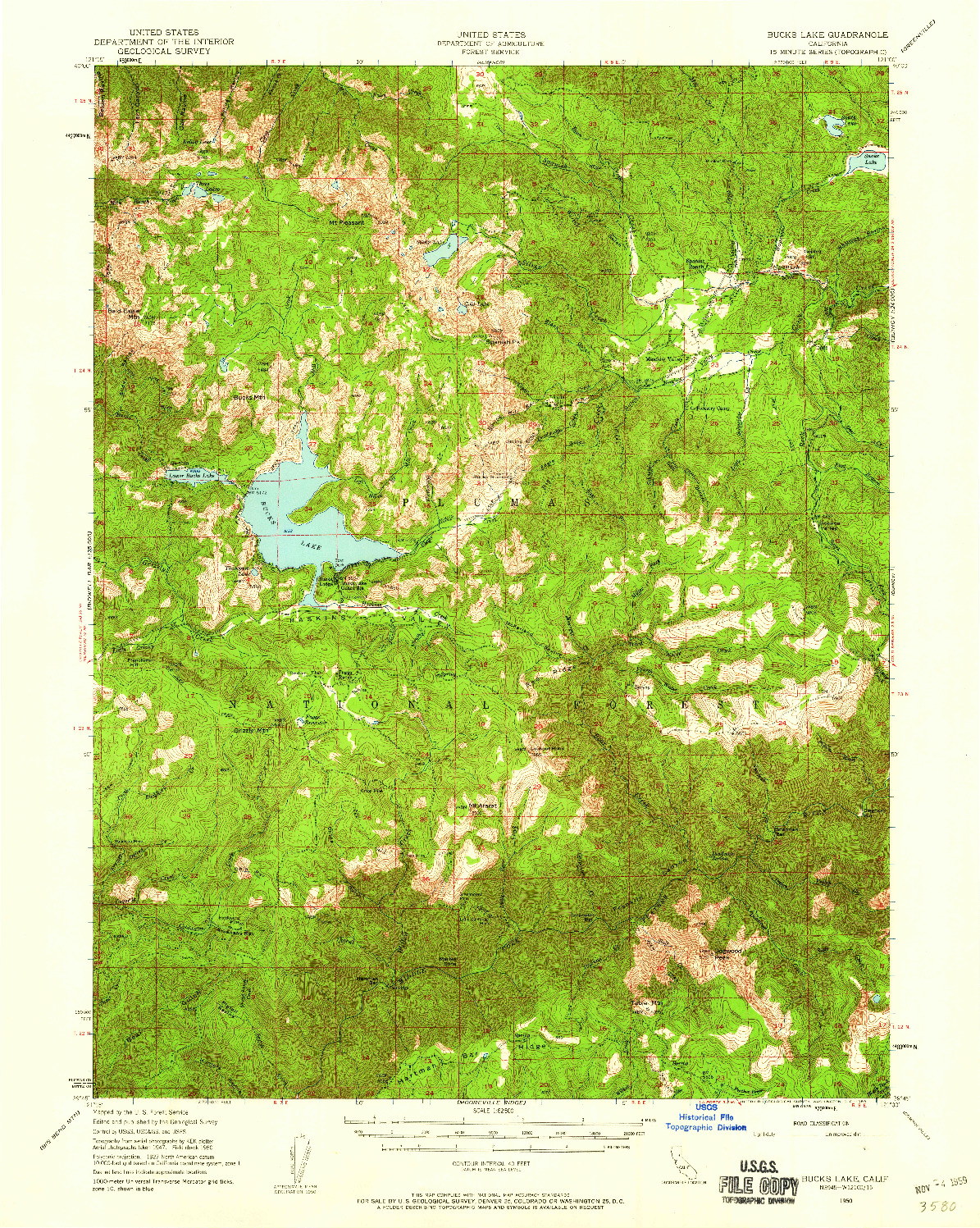 USGS 1:62500-SCALE QUADRANGLE FOR BUCKS LAKE, CA 1950