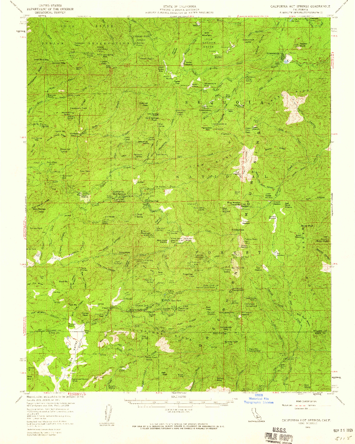 USGS 1:62500-SCALE QUADRANGLE FOR CALIFORNIA HOT SPRINGS, CA 1958