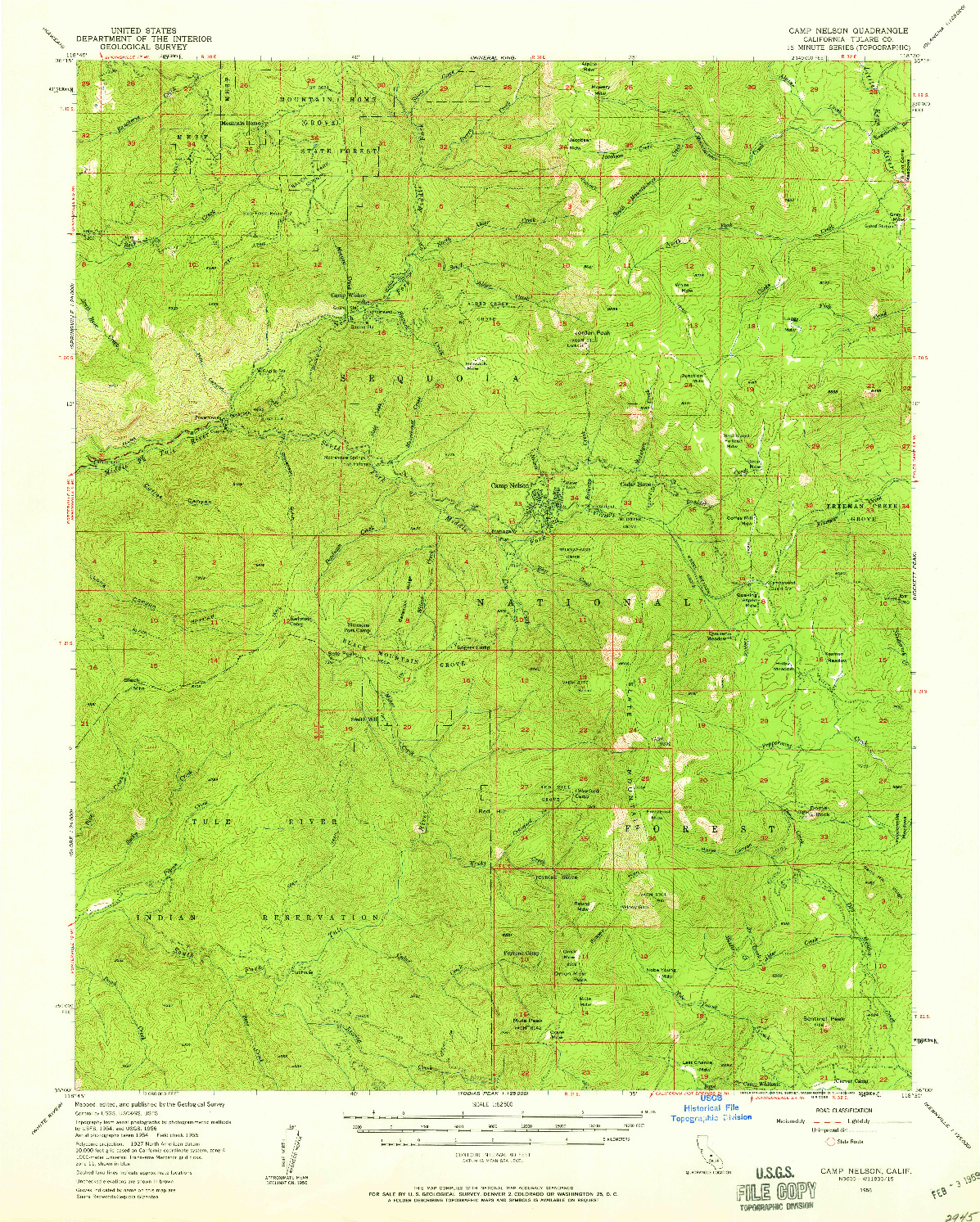 USGS 1:62500-SCALE QUADRANGLE FOR CAMP NELSON, CA 1956