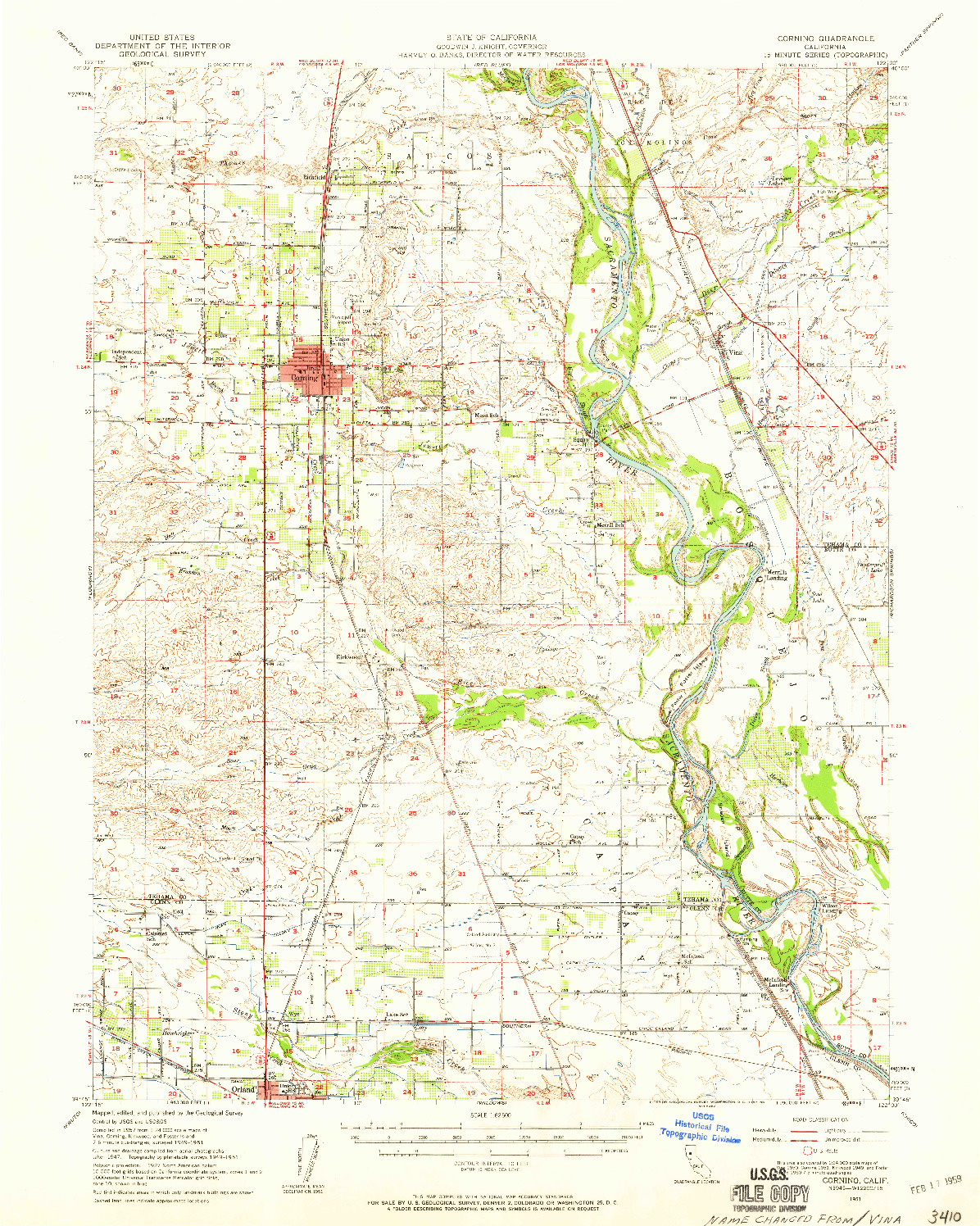 USGS 1:62500-SCALE QUADRANGLE FOR CORNING, CA 1951