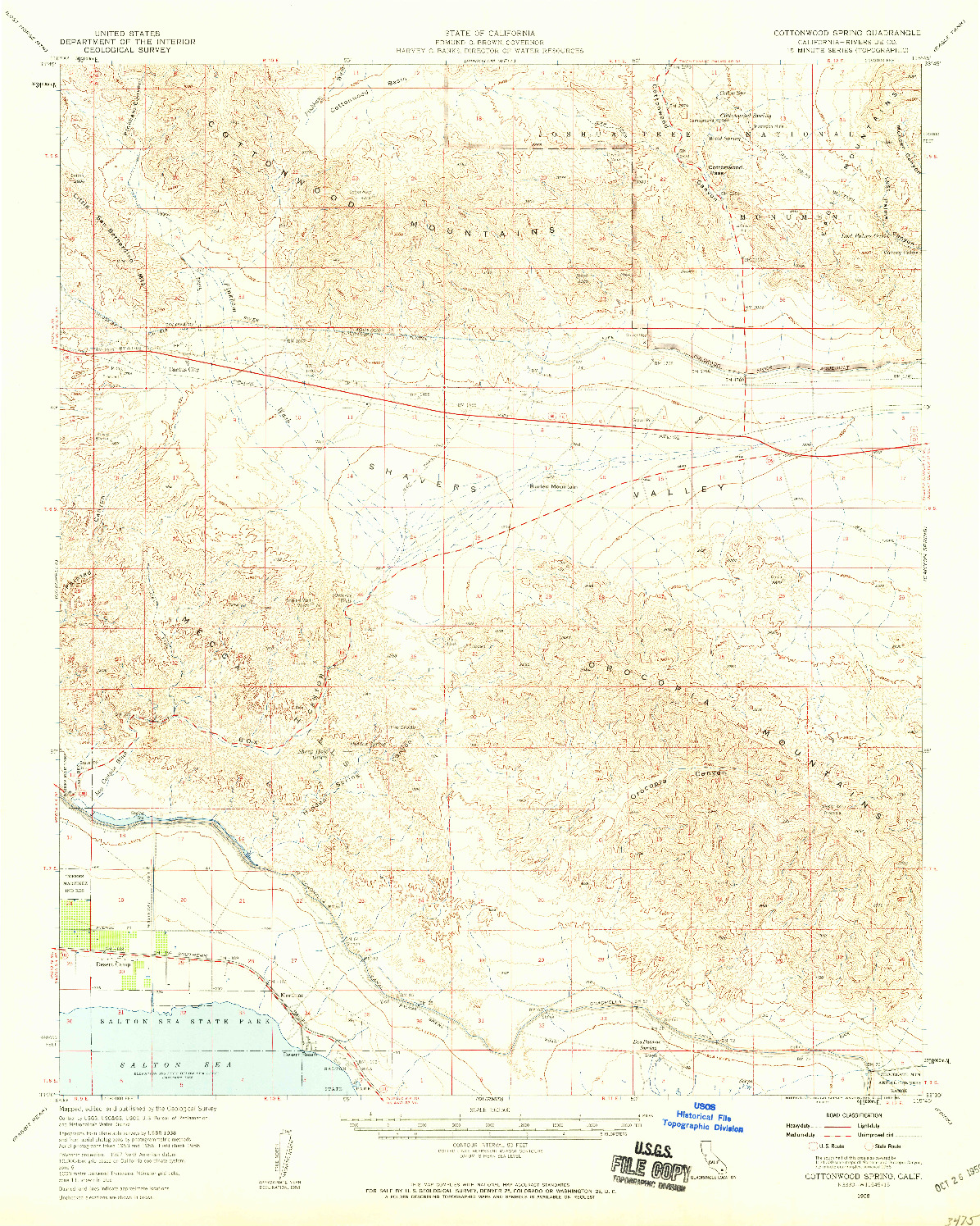 USGS 1:62500-SCALE QUADRANGLE FOR COTTONWOOD SPRING, CA 1958