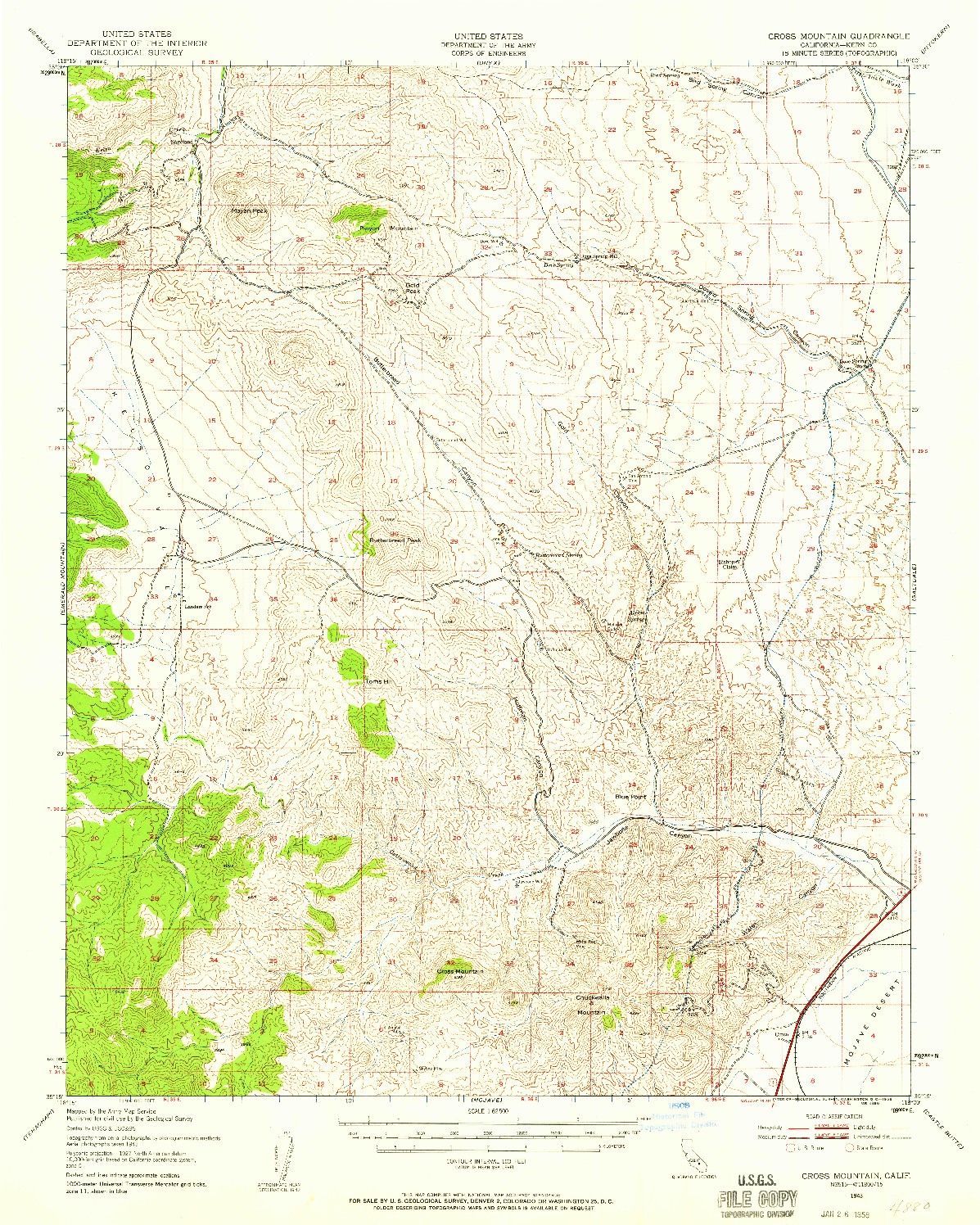 USGS 1:62500-SCALE QUADRANGLE FOR CROSS MOUNTAIN, CA 1943