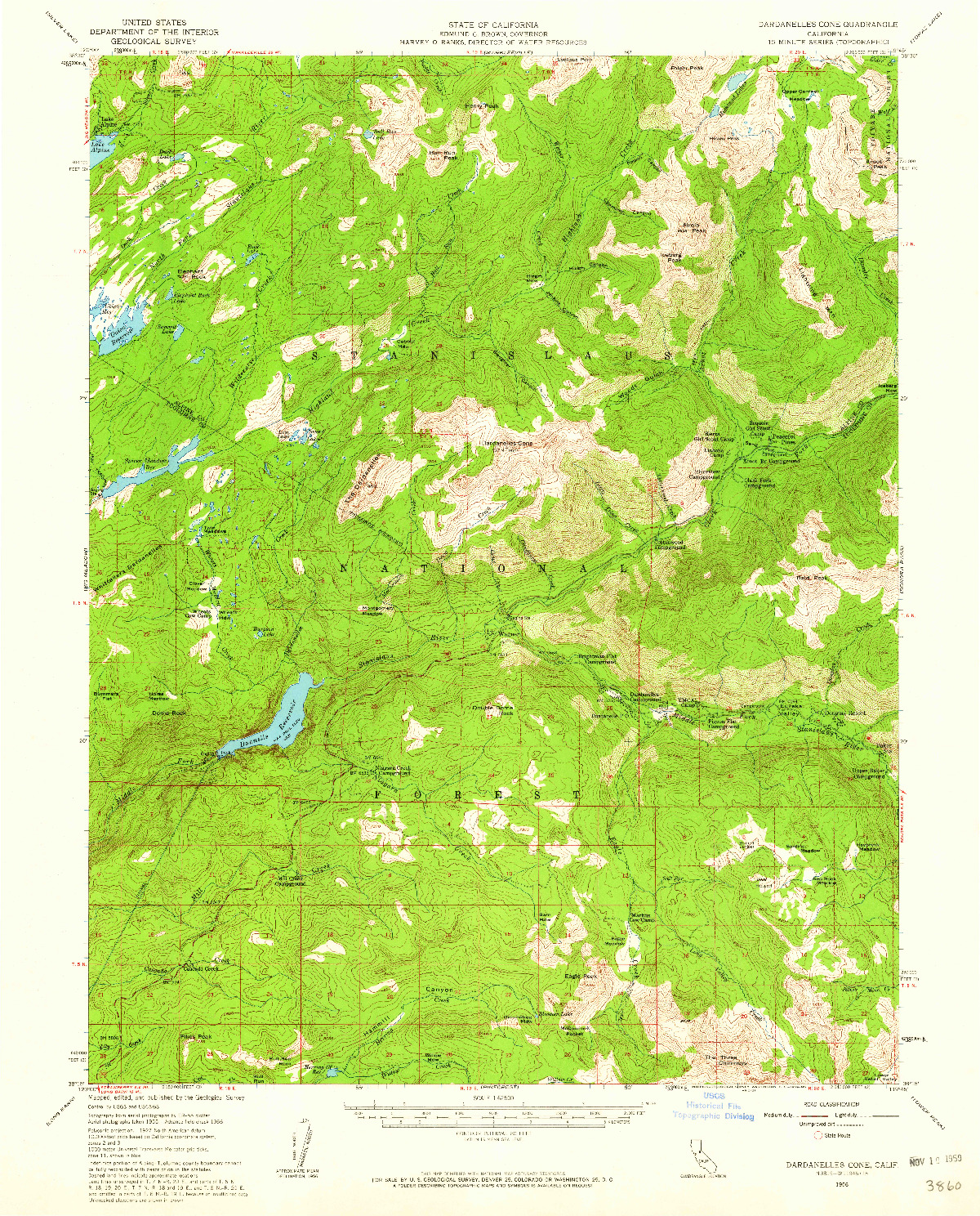 USGS 1:62500-SCALE QUADRANGLE FOR DARDANELLES CONE, CA 1956