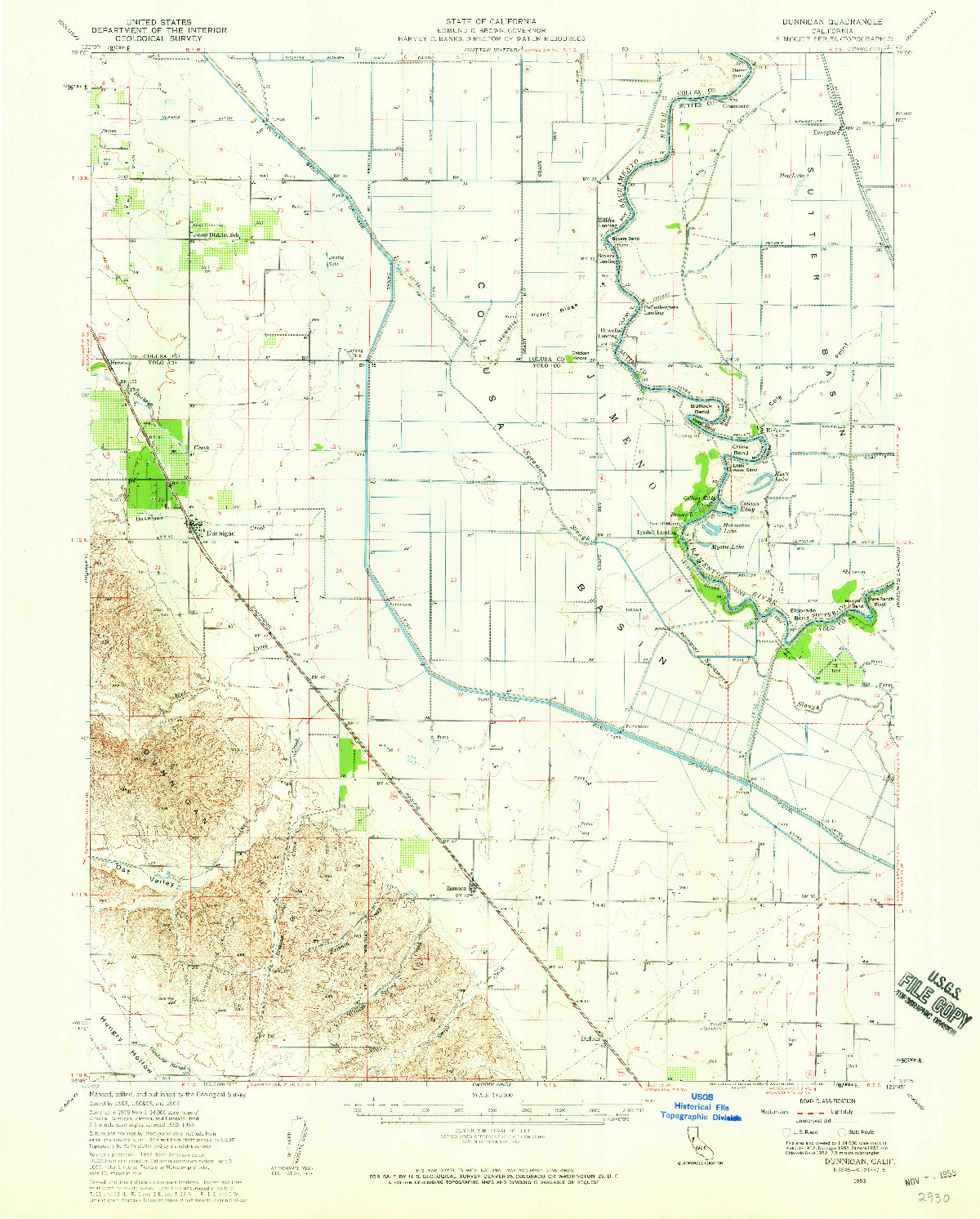 USGS 1:62500-SCALE QUADRANGLE FOR DUNNIGAN, CA 1953