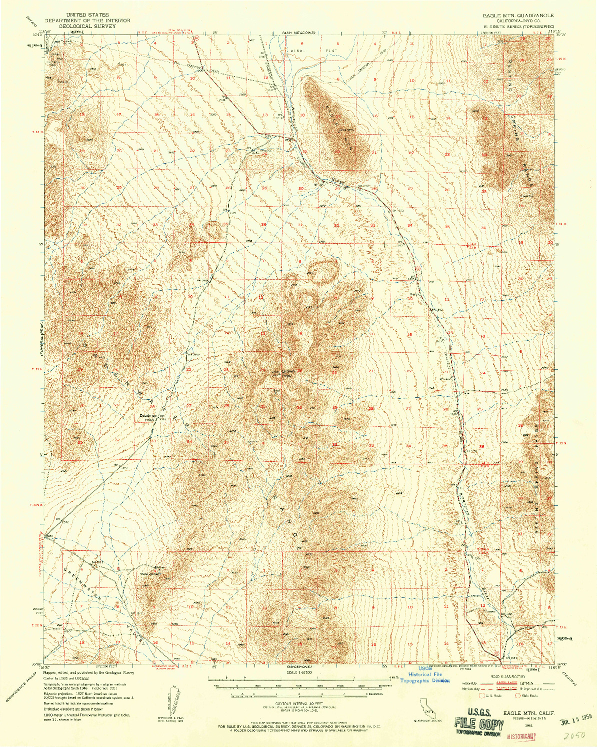 USGS 1:62500-SCALE QUADRANGLE FOR EAGLE MTN, CA 1951