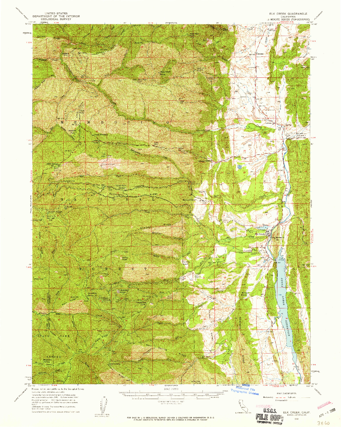 USGS 1:62500-SCALE QUADRANGLE FOR ELK CREEK, CA 1957