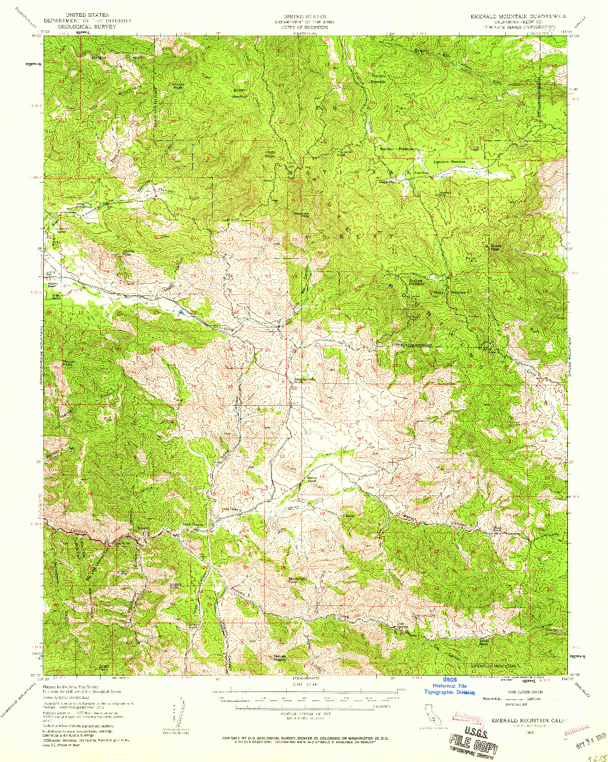 USGS 1:62500-SCALE QUADRANGLE FOR EMERALD MTN, CA 1943