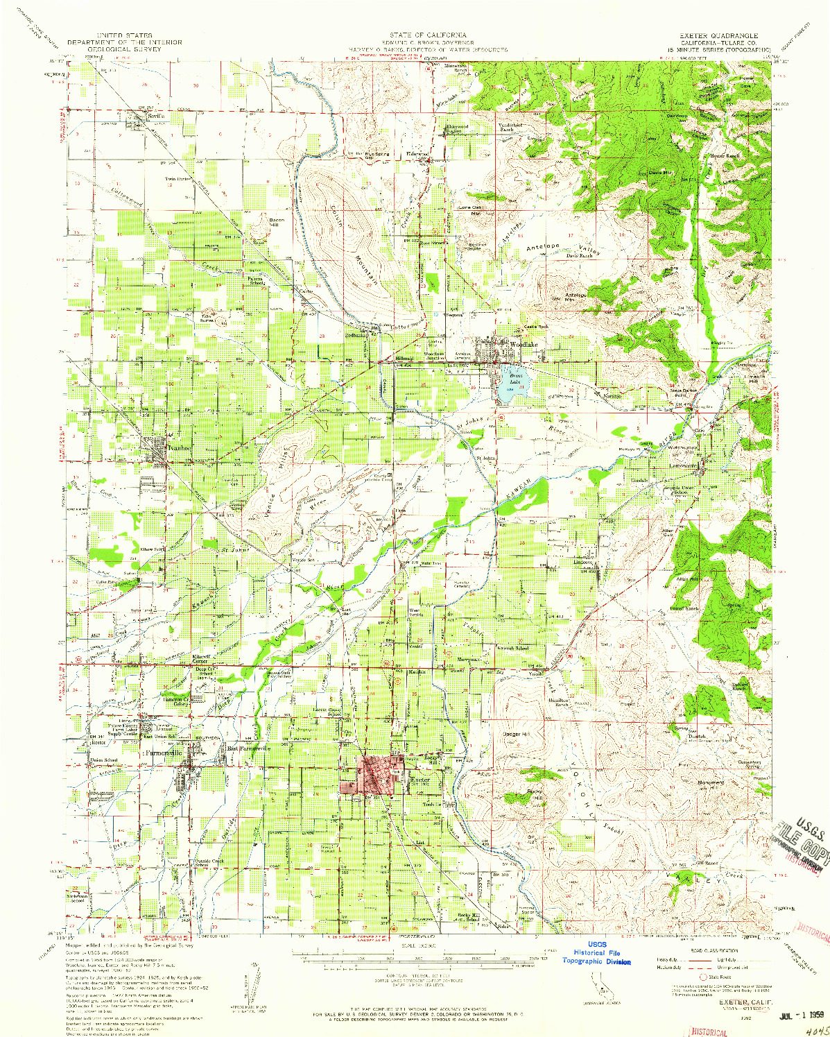 USGS 1:62500-SCALE QUADRANGLE FOR EXETER, CA 1952