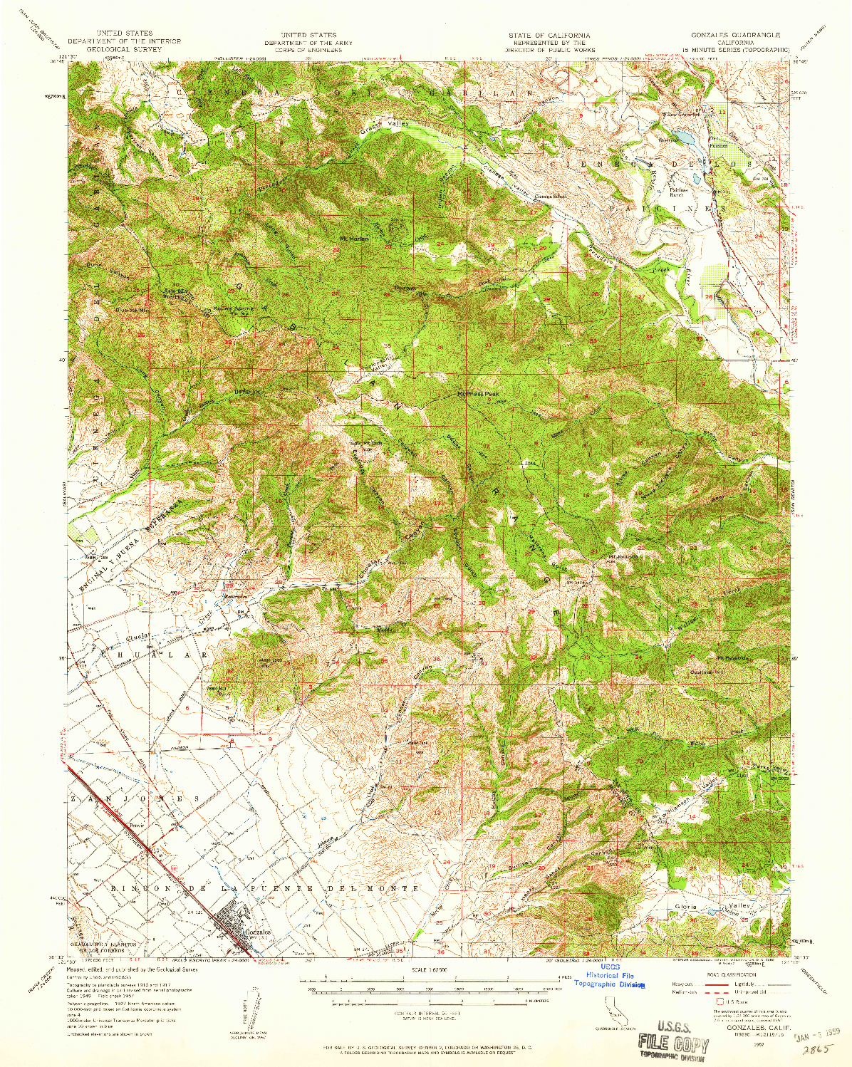 USGS 1:62500-SCALE QUADRANGLE FOR GONZALES, CA 1957