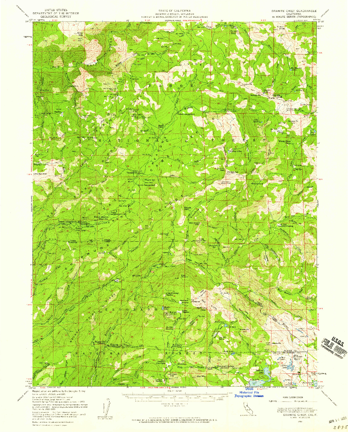 USGS 1:62500-SCALE QUADRANGLE FOR GRANITE CHIEF, CA 1953