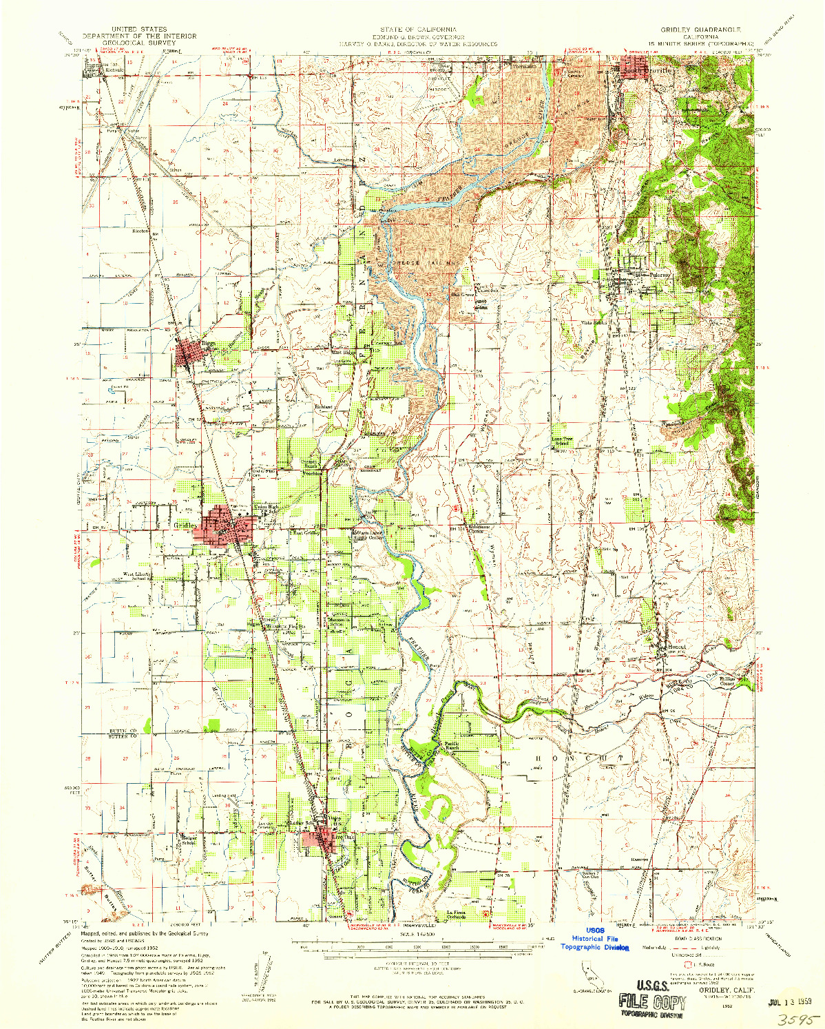 USGS 1:62500-SCALE QUADRANGLE FOR GRIDLEY, CA 1952