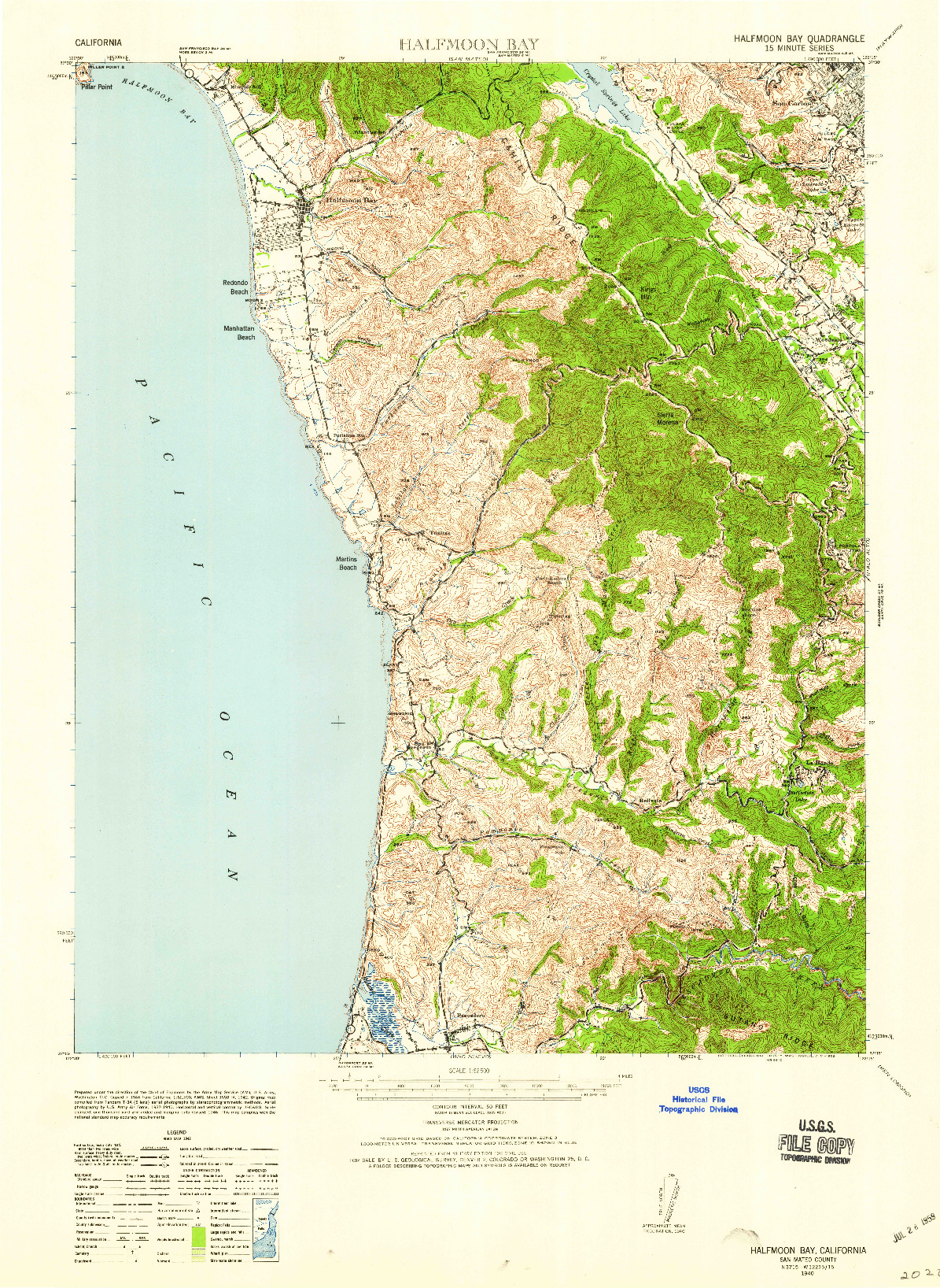 USGS 1:62500-SCALE QUADRANGLE FOR HALFMOON BAY, CA 1940
