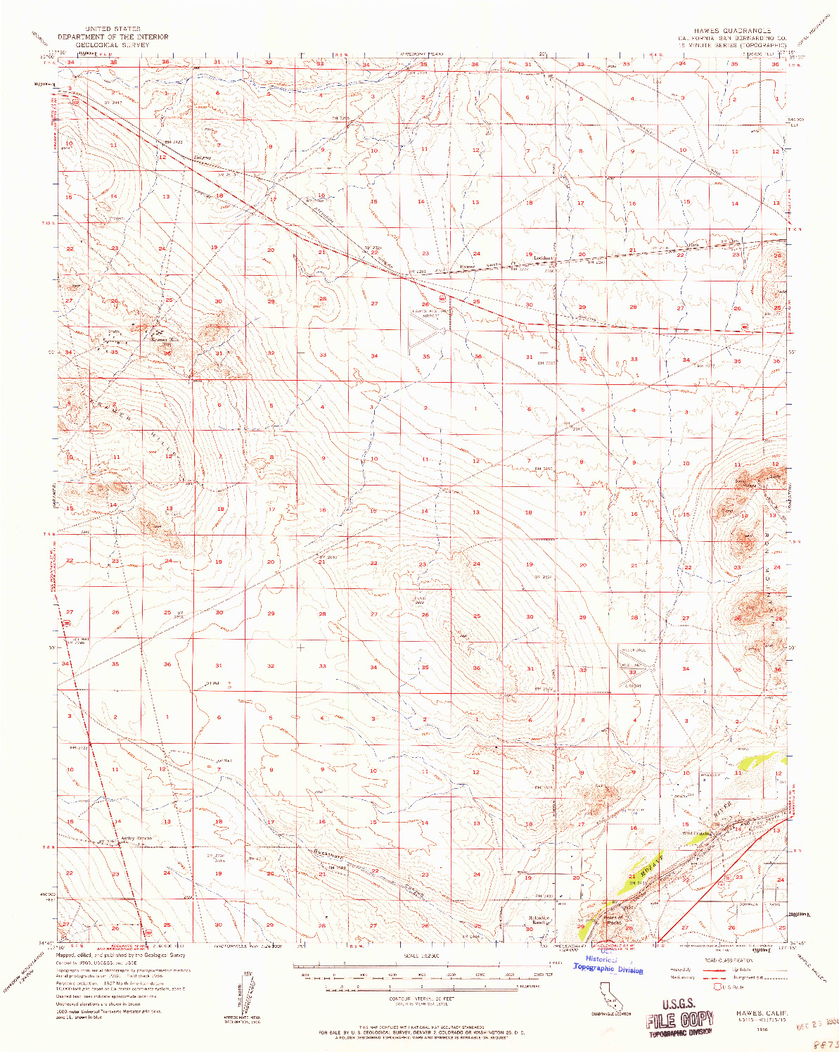 USGS 1:62500-SCALE QUADRANGLE FOR HAWES, CA 1956