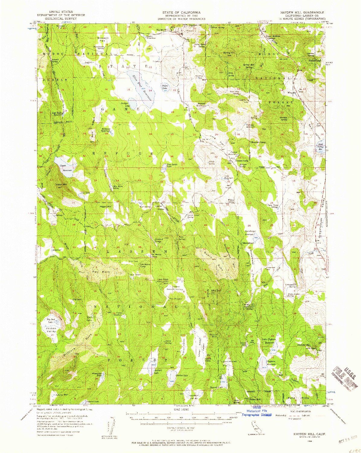 USGS 1:62500-SCALE QUADRANGLE FOR HAYDEN HILL, CA 1956