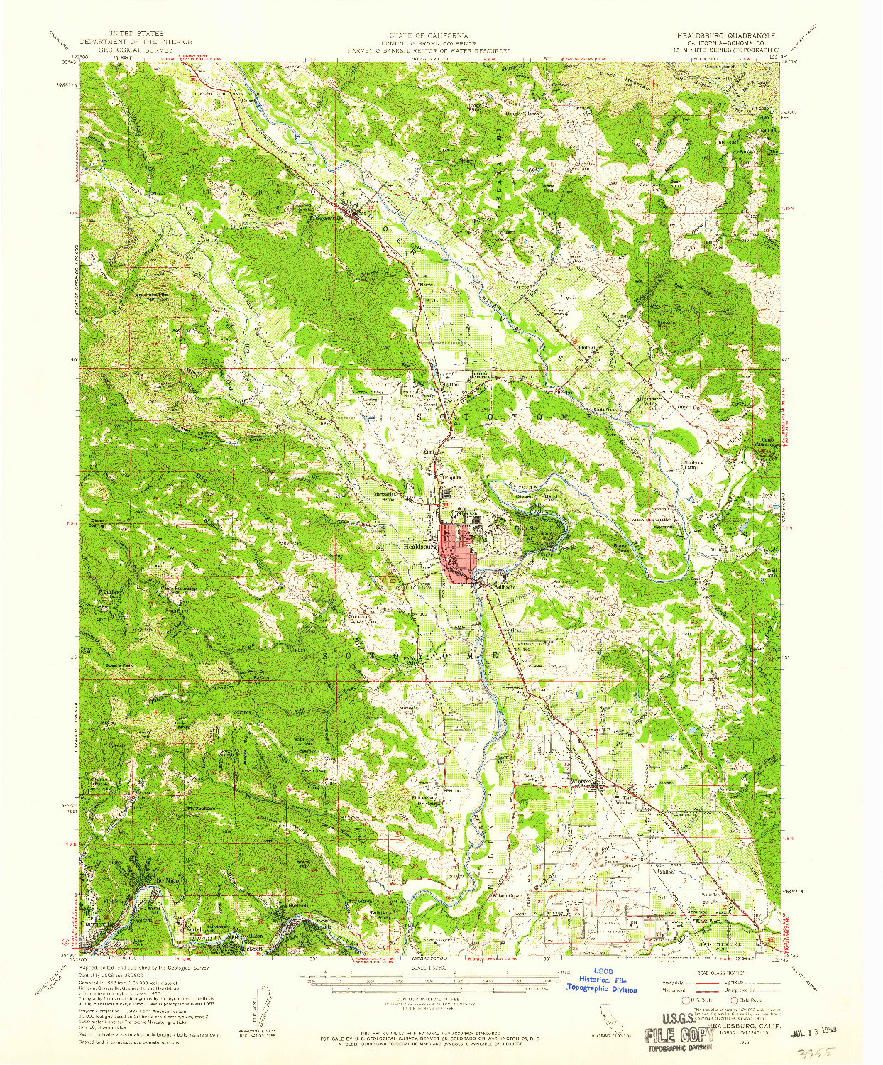 USGS 1:62500-SCALE QUADRANGLE FOR HEALDSBURG, CA 1955