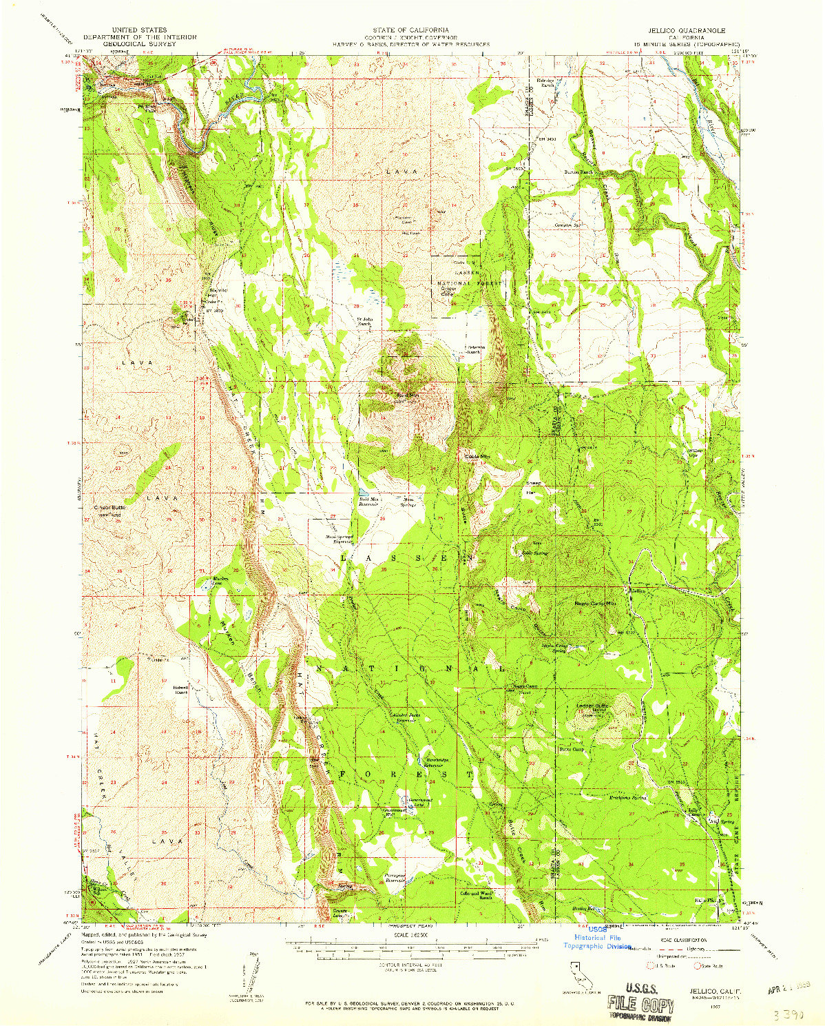 USGS 1:62500-SCALE QUADRANGLE FOR JELLICO, CA 1957