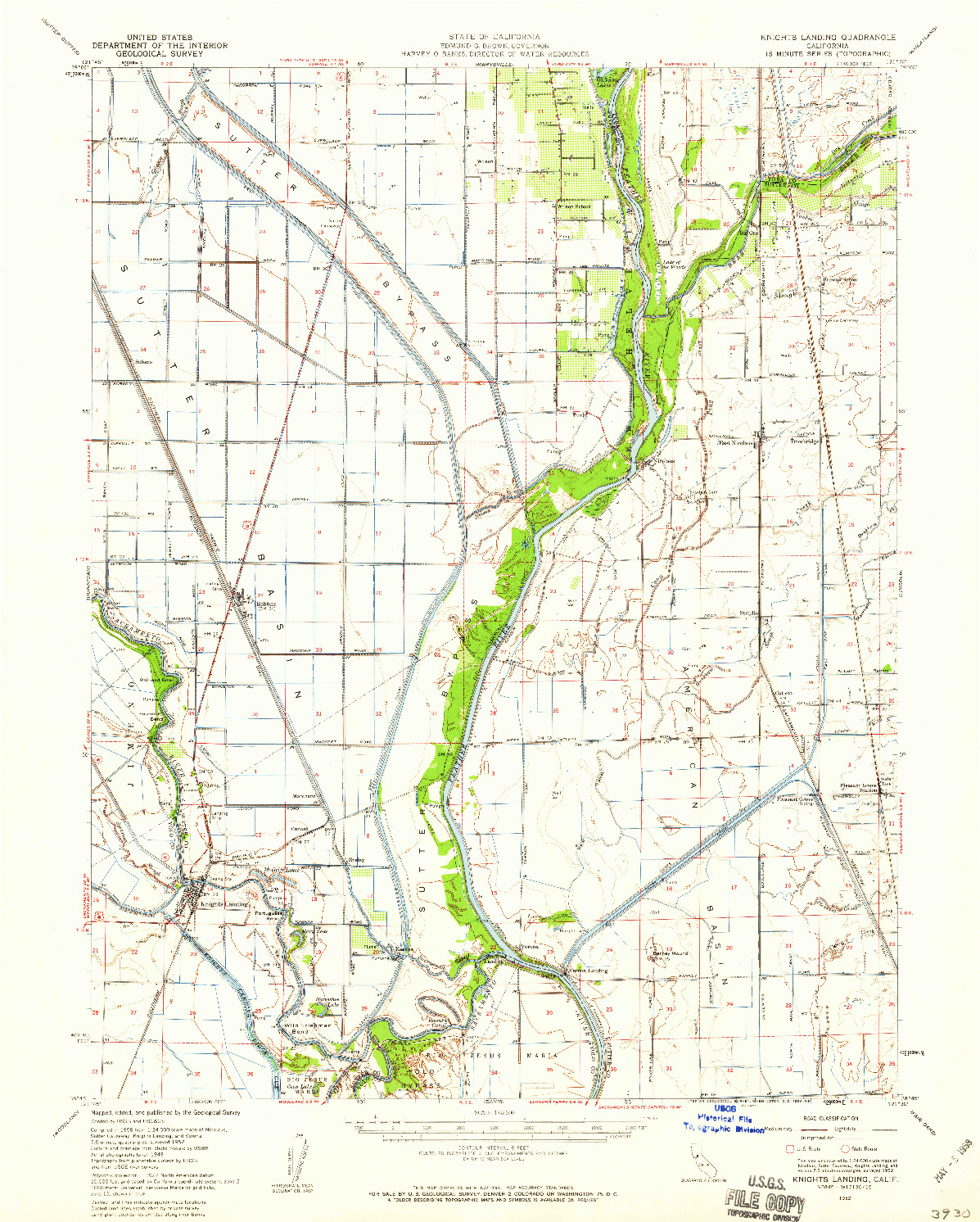 USGS 1:62500-SCALE QUADRANGLE FOR KNIGHTS LANDING, CA 1952