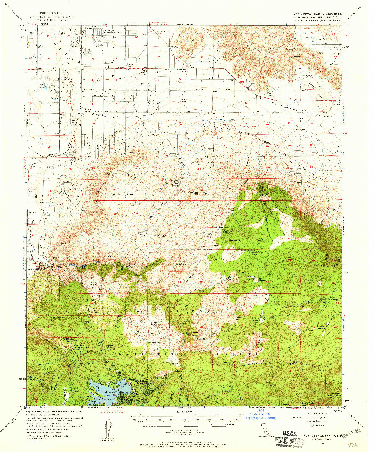 USGS 1:62500-SCALE QUADRANGLE FOR LAKE ARROWHEAD, CA 1956