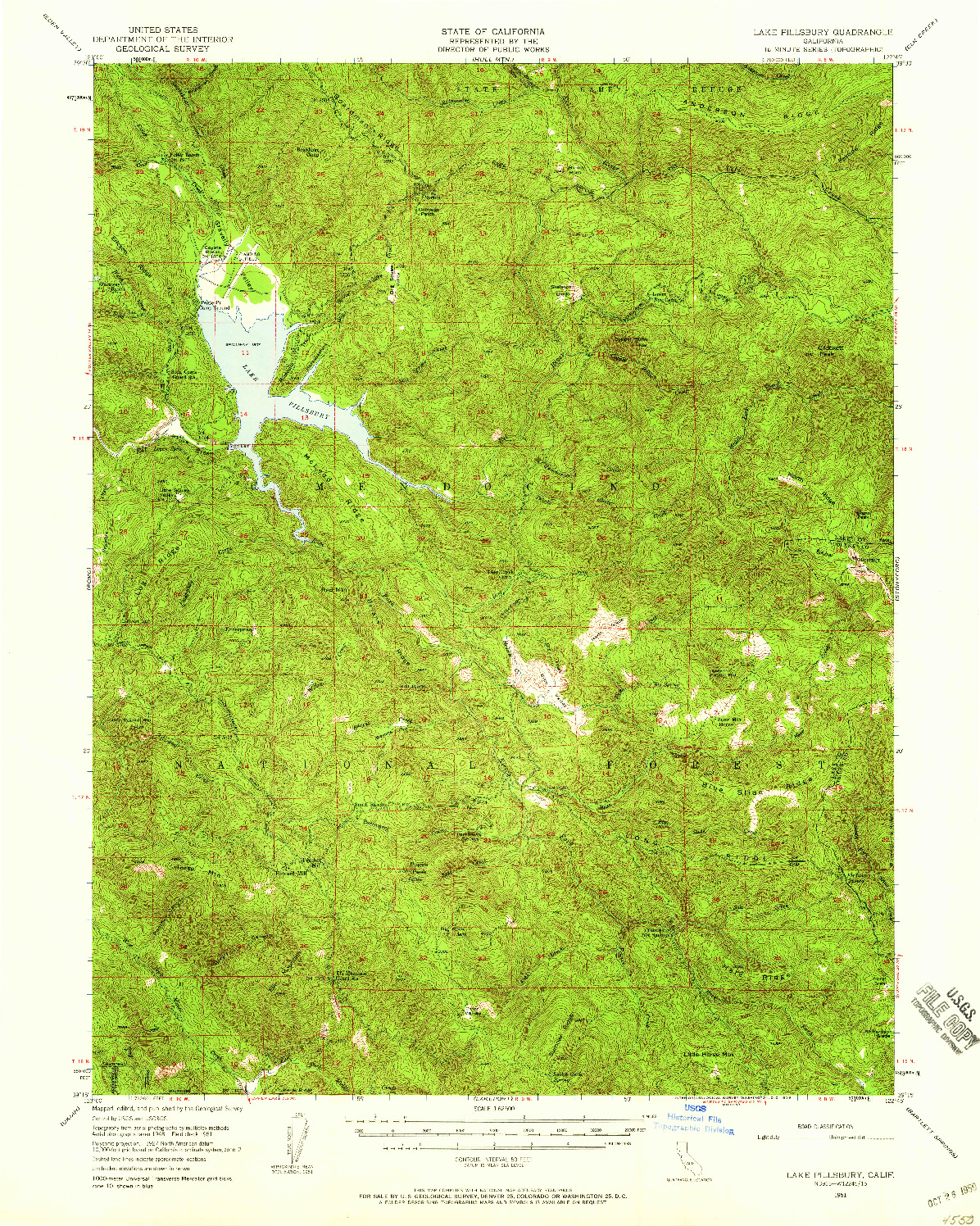 USGS 1:62500-SCALE QUADRANGLE FOR LAKE PILLSBURY, CA 1951