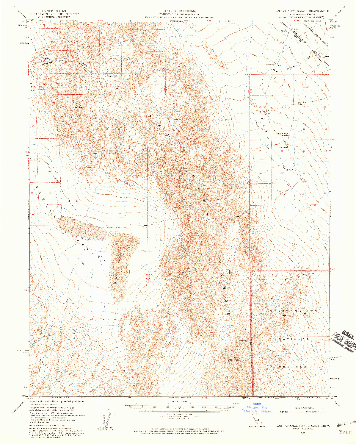 USGS 1:62500-SCALE QUADRANGLE FOR LAST CHANCE RANGE, CA 1958