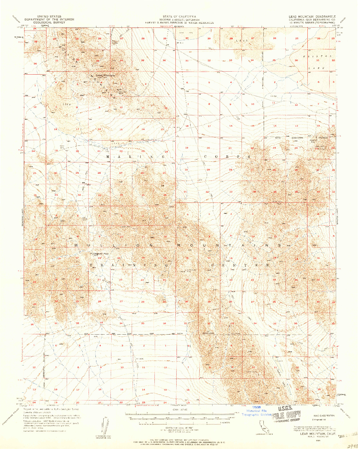 USGS 1:62500-SCALE QUADRANGLE FOR LEAD MOUNTAIN, CA 1955