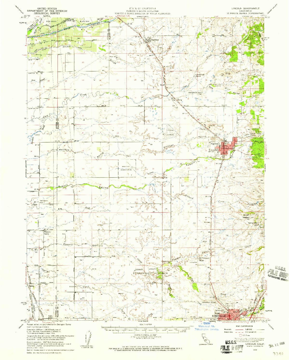 USGS 1:62500-SCALE QUADRANGLE FOR LINCOLN, CA 1953