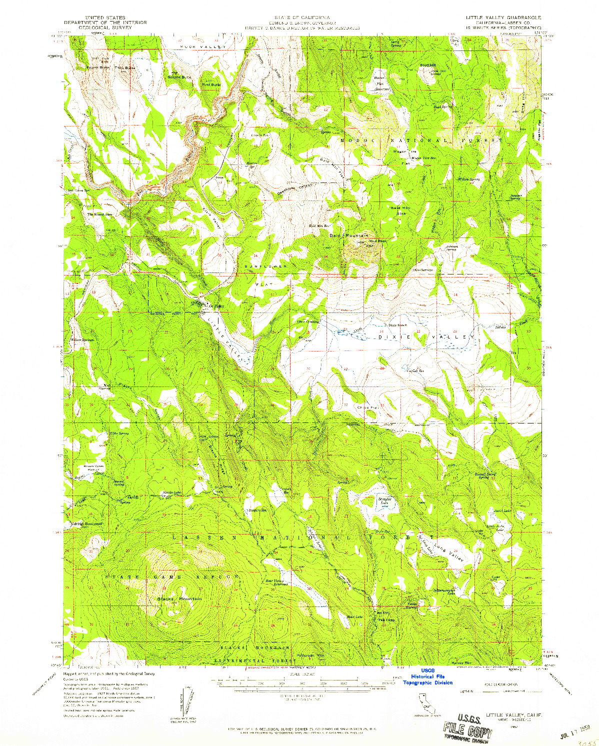 USGS 1:62500-SCALE QUADRANGLE FOR LITTLE VALLEY, CA 1957