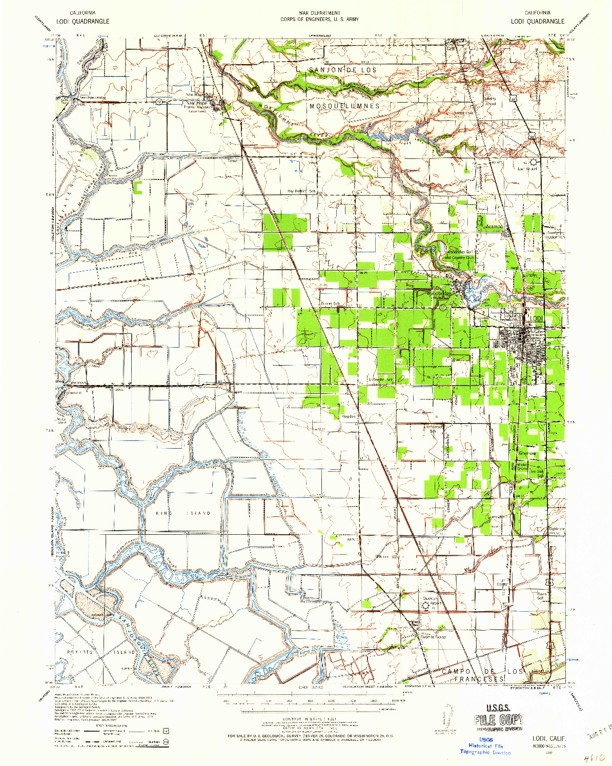 USGS 1:62500-SCALE QUADRANGLE FOR LODI, CA 1939