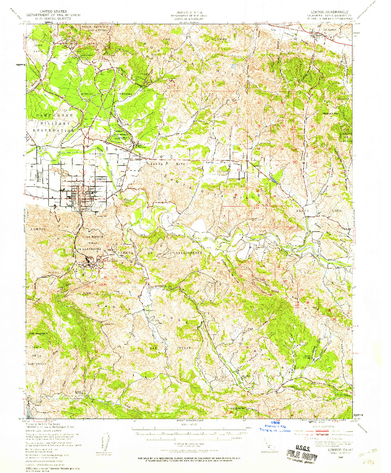 USGS 1:62500-SCALE QUADRANGLE FOR LOMPOC, CA 1947