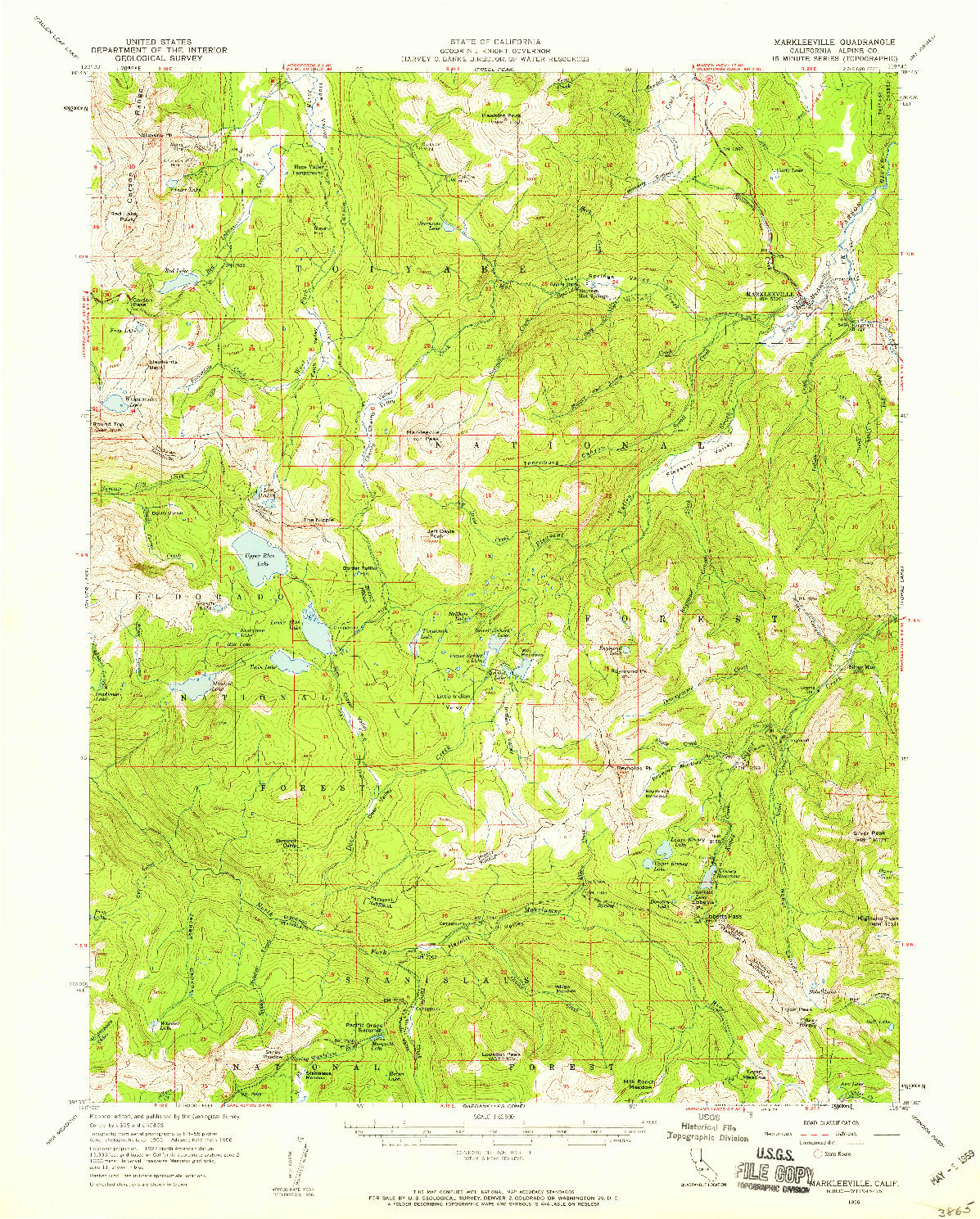 USGS 1:62500-SCALE QUADRANGLE FOR MARKLEEVILLE, CA 1956