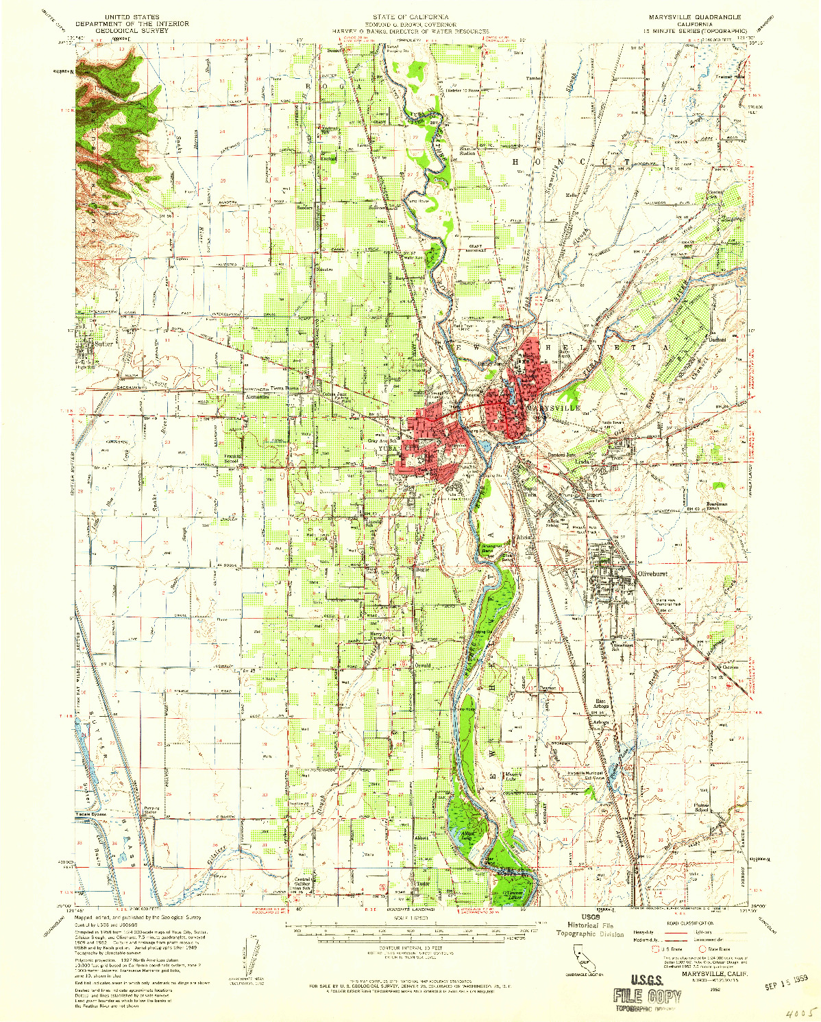 USGS 1:62500-SCALE QUADRANGLE FOR MARYSVILLE, CA 1952