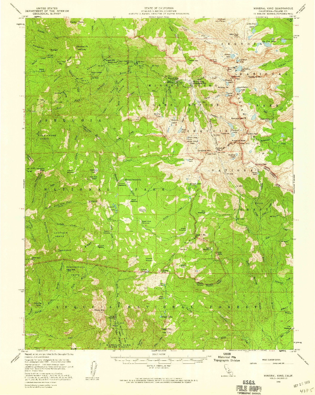 USGS 1:62500-SCALE QUADRANGLE FOR MINERAL KING, CA 1956