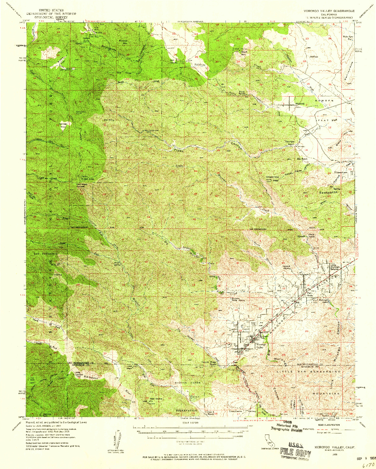 USGS 1:62500-SCALE QUADRANGLE FOR MORONGO VALLEY, CA 1955